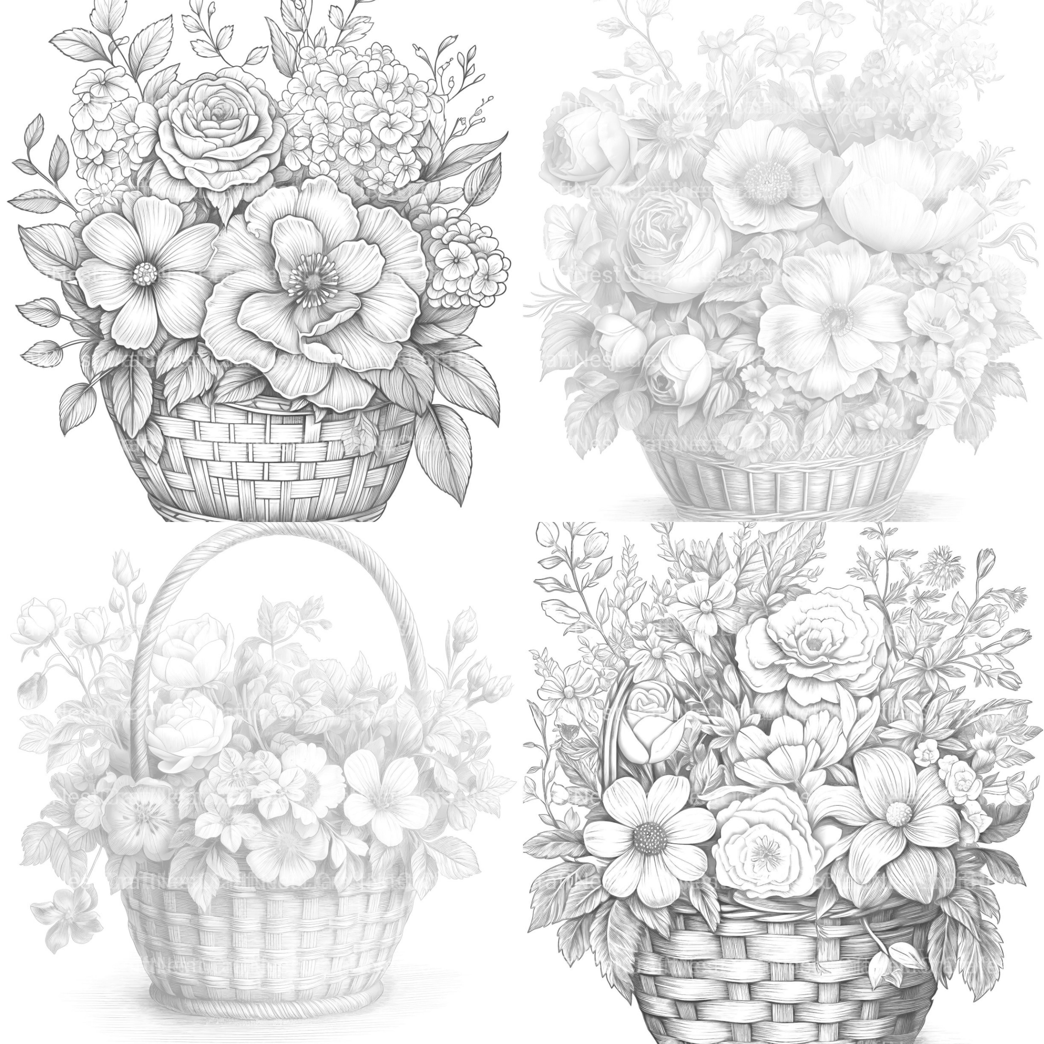 Flower Basket Coloring Book - CraftNest - Digital Crafting and Art