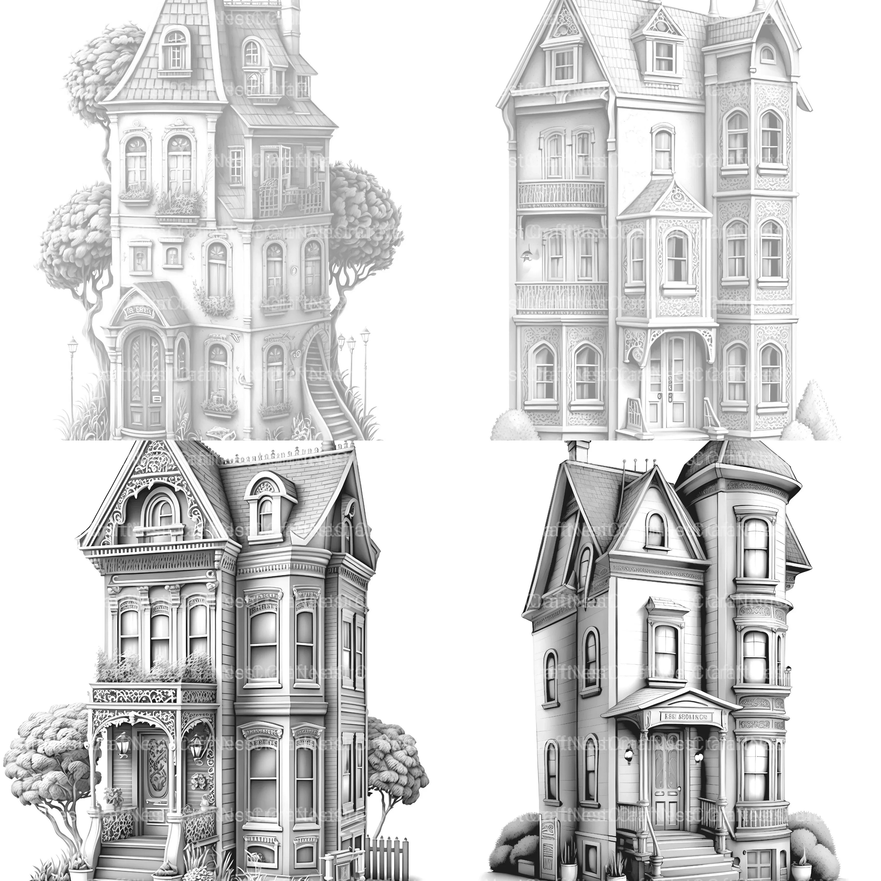Townhouse Tiny House Coloring Book - CraftNest - Digital Crafting and Art