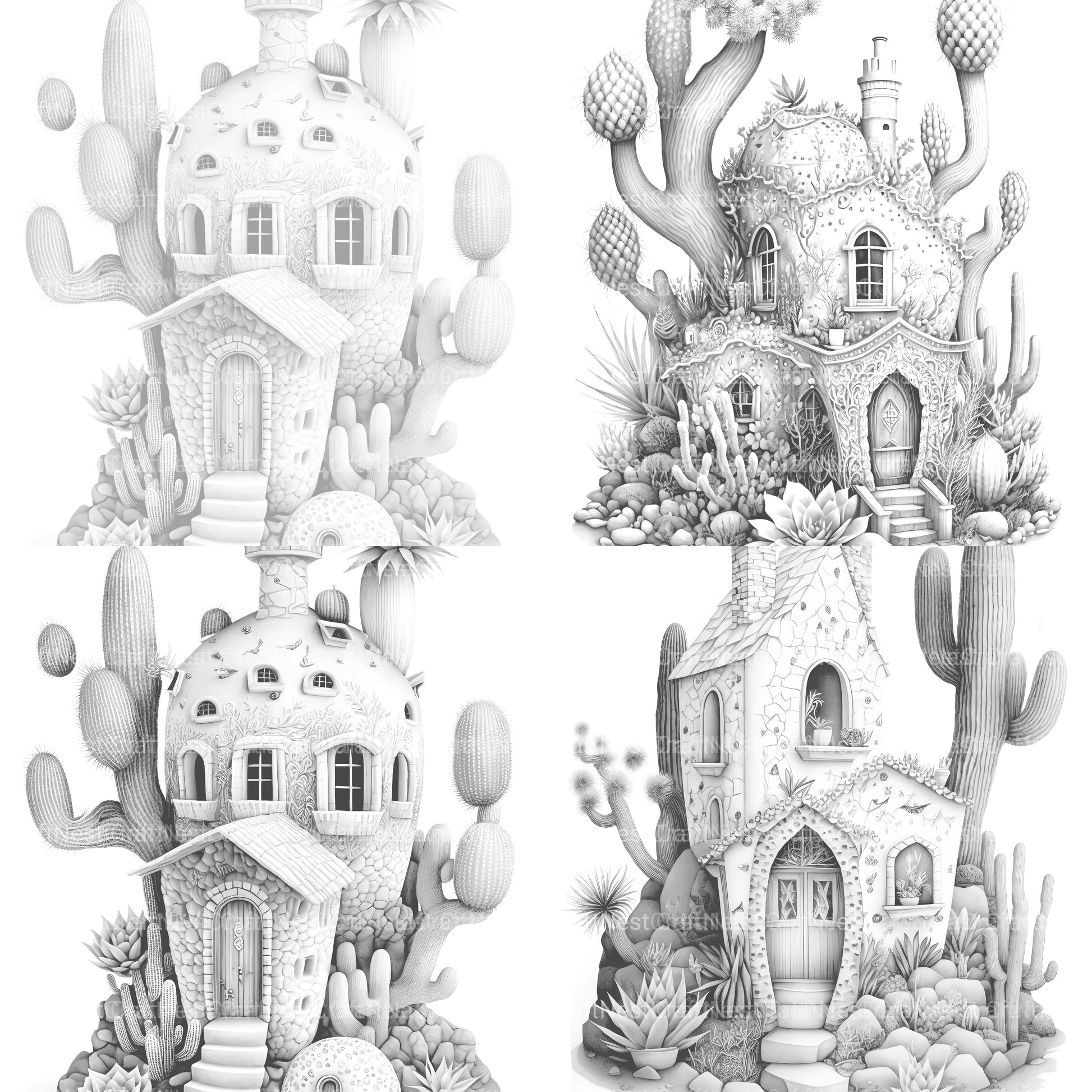 Cactus Fairy Houses Coloring Book - CraftNest - Digital Crafting and Art