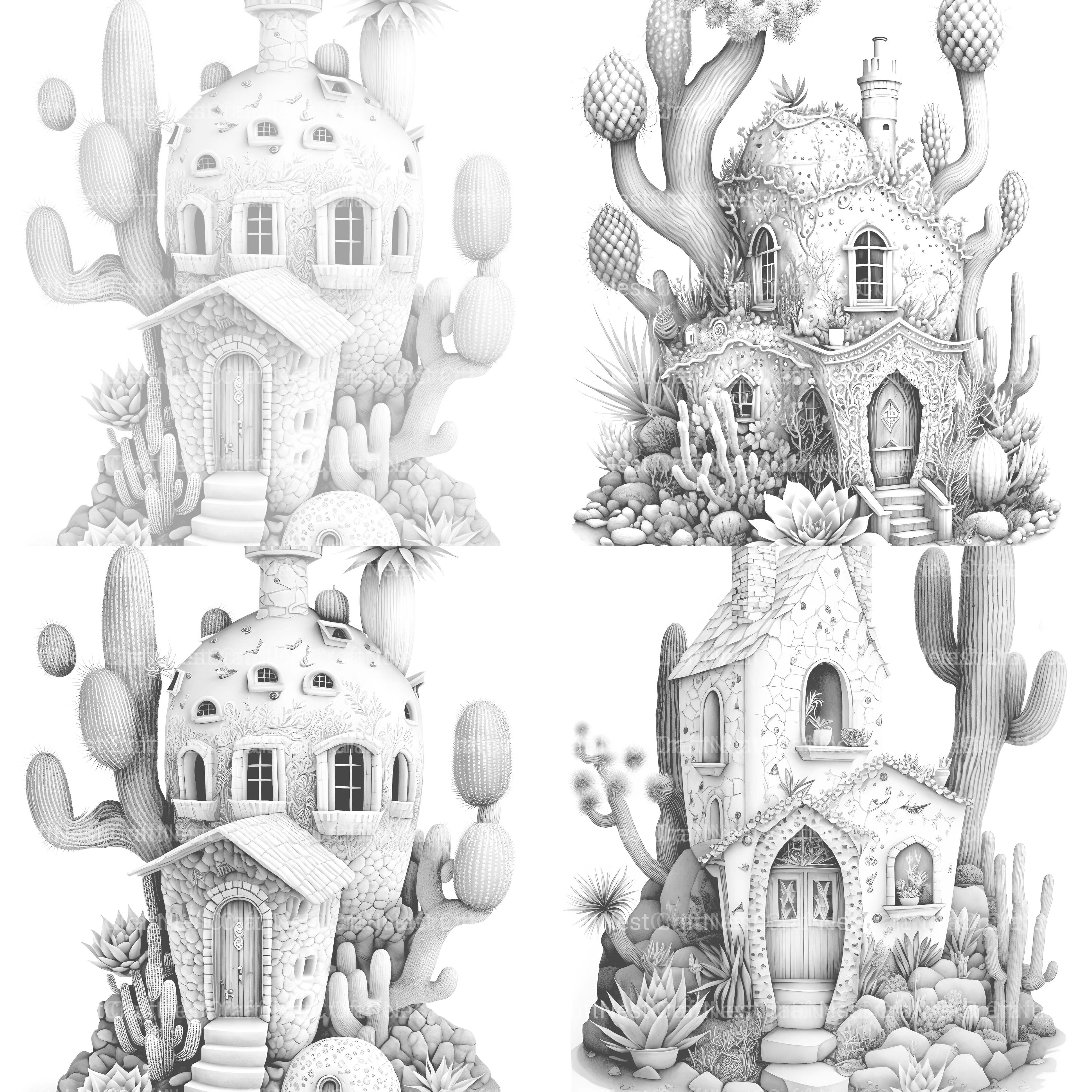 Cactus Fairy Houses Coloring Book - CraftNest - Digital Crafting and Art