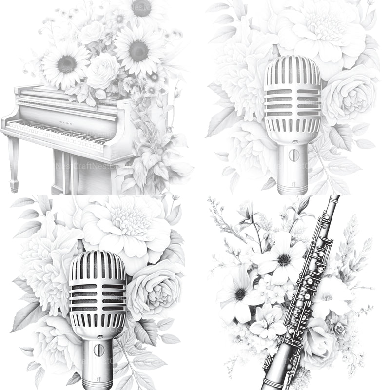 Flower Instrument Coloring Book - CraftNest - Digital Crafting and Art