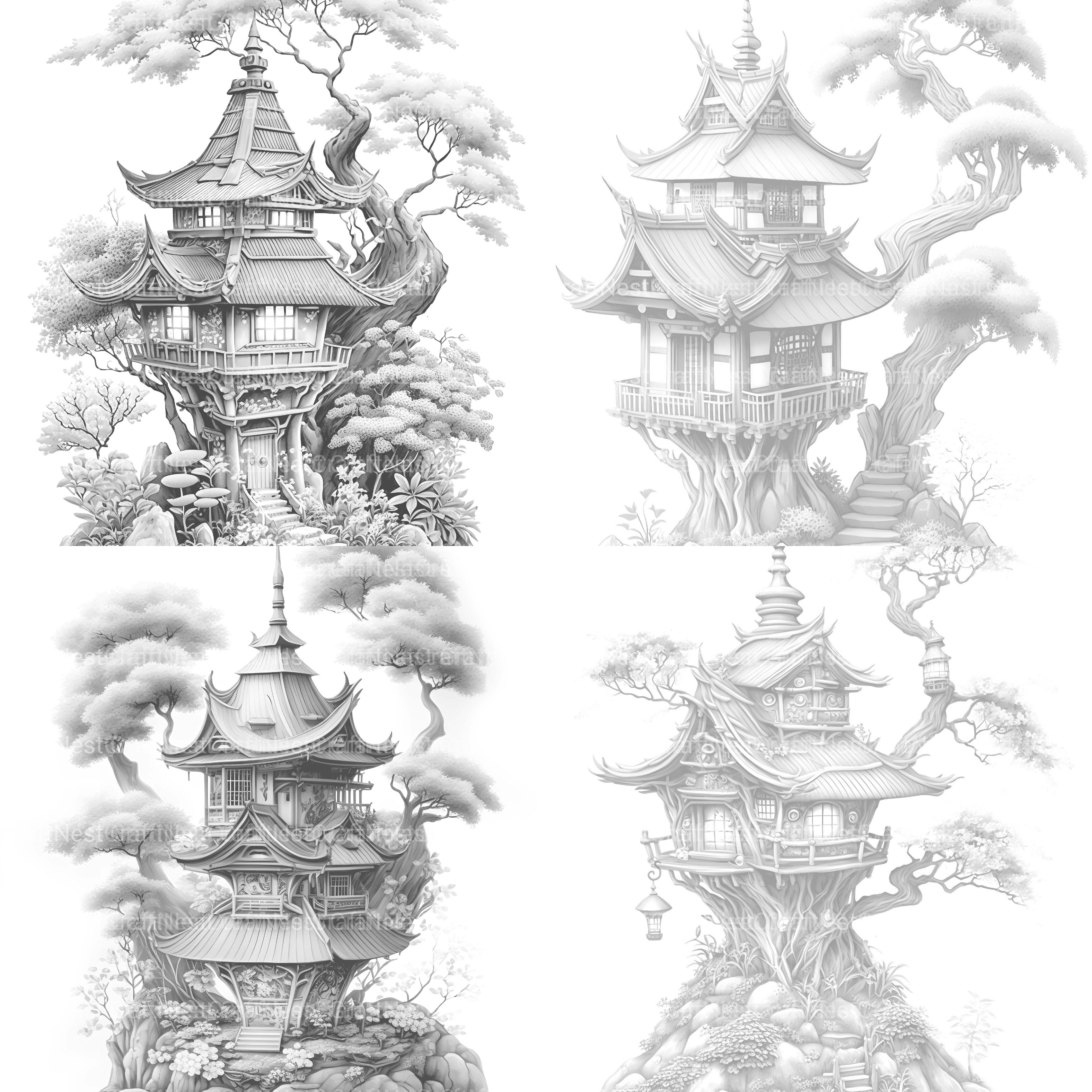 Japanese Fairy House Coloring Book - CraftNest - Digital Crafting and Art