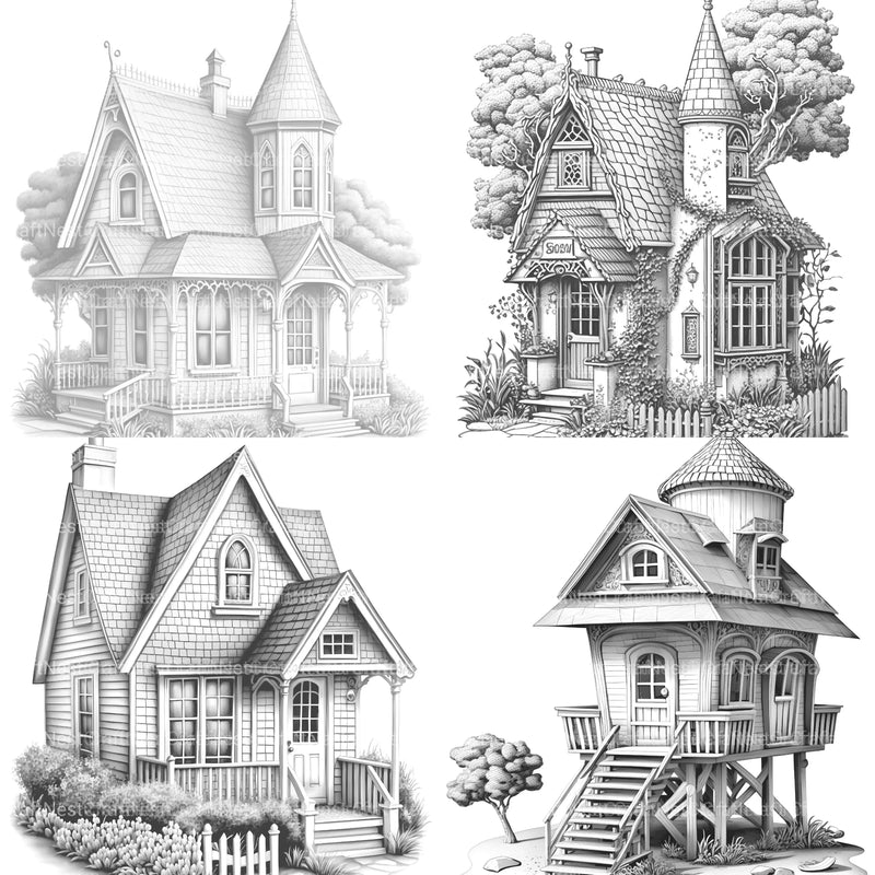 Mixed Style Tiny House Coloring Book - CraftNest - Digital Crafting and Art
