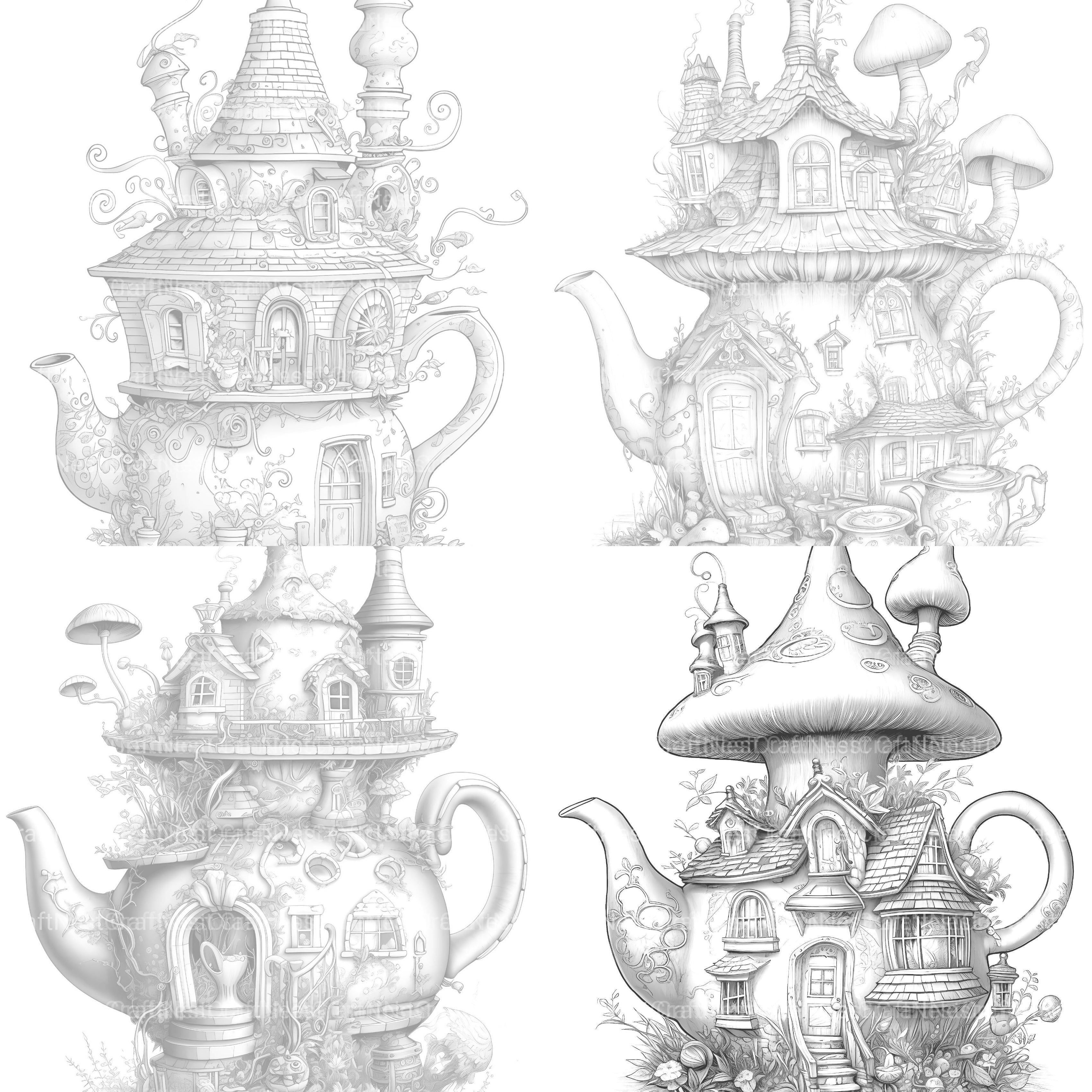 Teapot Fairy House Coloring Book - CraftNest - Digital Crafting and Art