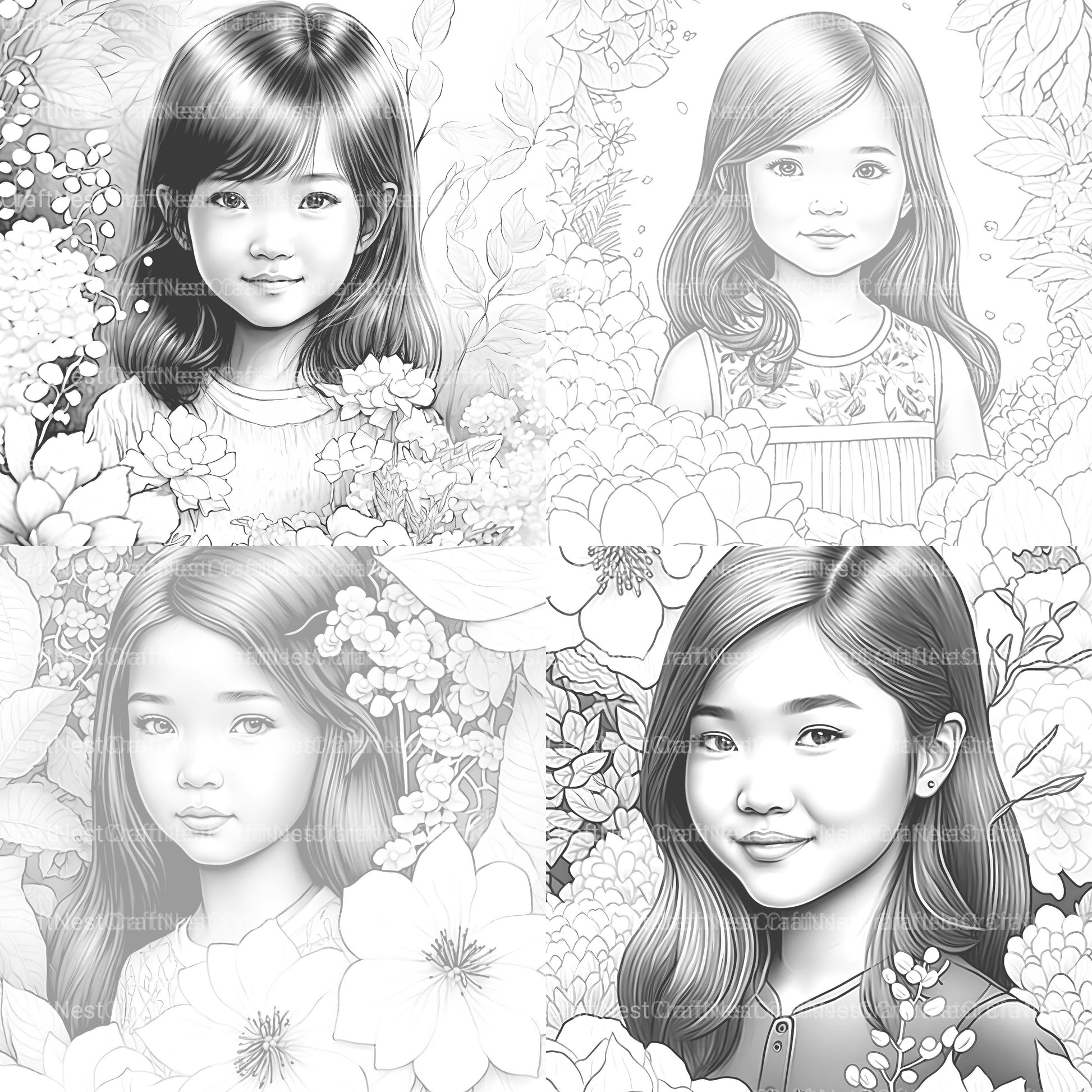 Asian Flower Girl Coloring Book - CraftNest - Digital Crafting and Art