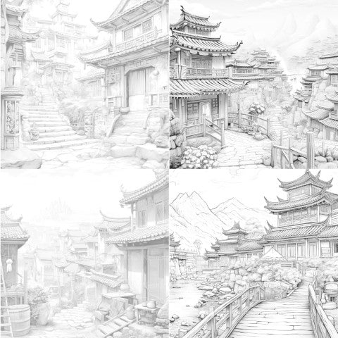 Old Chinese Villages Coloring Book - CraftNest - Digital Crafting and Art