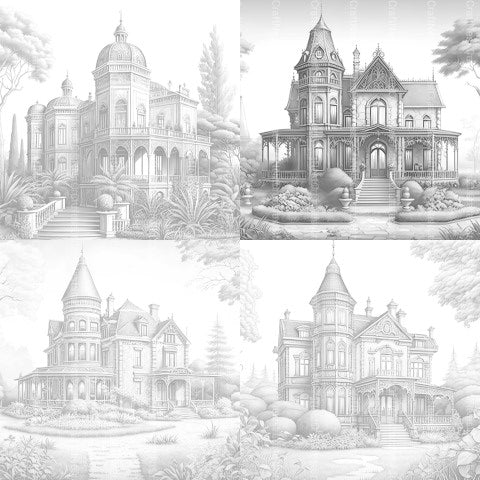 Luxury Villas Landscape Coloring Book - CraftNest - Digital Crafting and Art