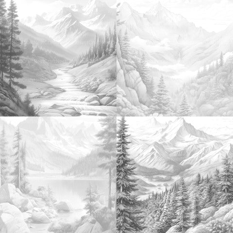 Mountain Landscapes Coloring Book - CraftNest - Digital Crafting and Art