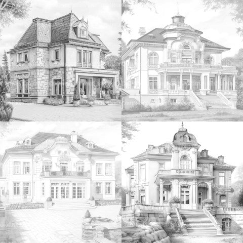 Luxurious Villas Coloring Book - CraftNest - Digital Crafting and Art