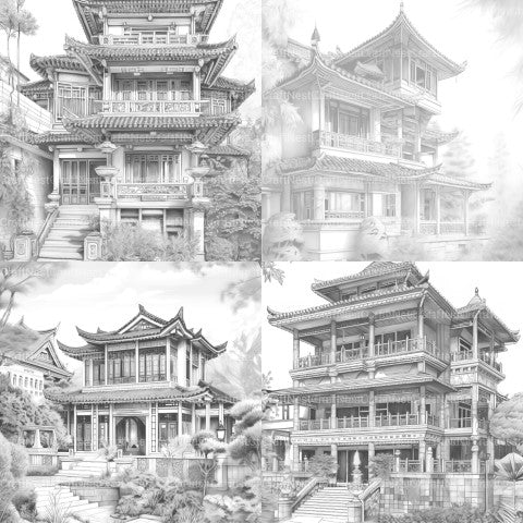 Chinese Architecture Coloring Book - CraftNest - Digital Crafting and Art