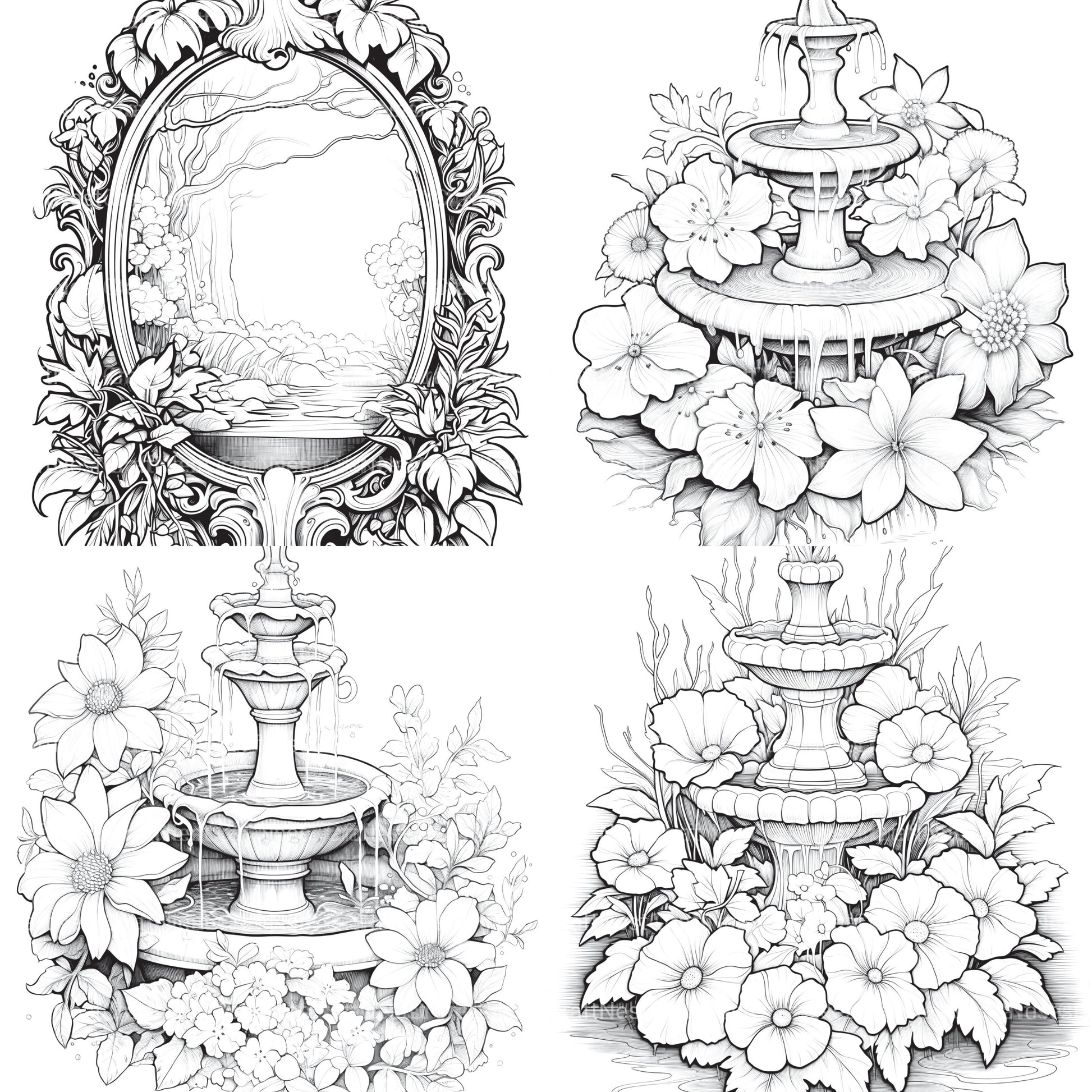 Blooming Fountain Coloring Book - CraftNest - Digital Crafting and Art