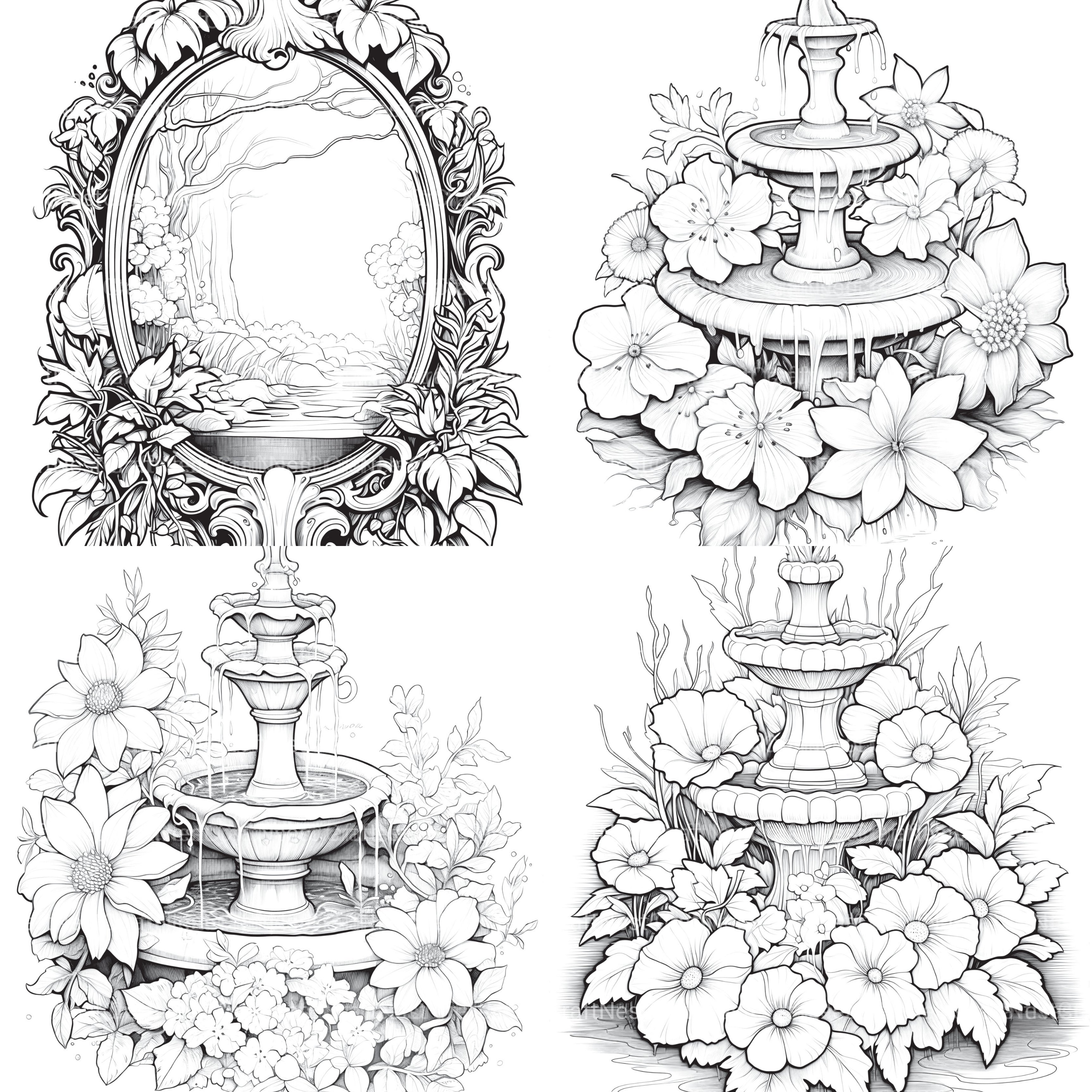 Blooming Fountain Coloring Book - CraftNest - Digital Crafting and Art