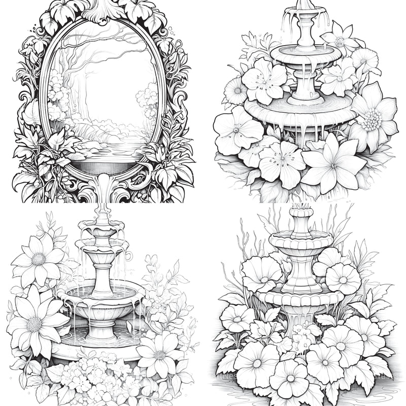 Blooming Fountain Coloring Book - CraftNest - Digital Crafting and Art