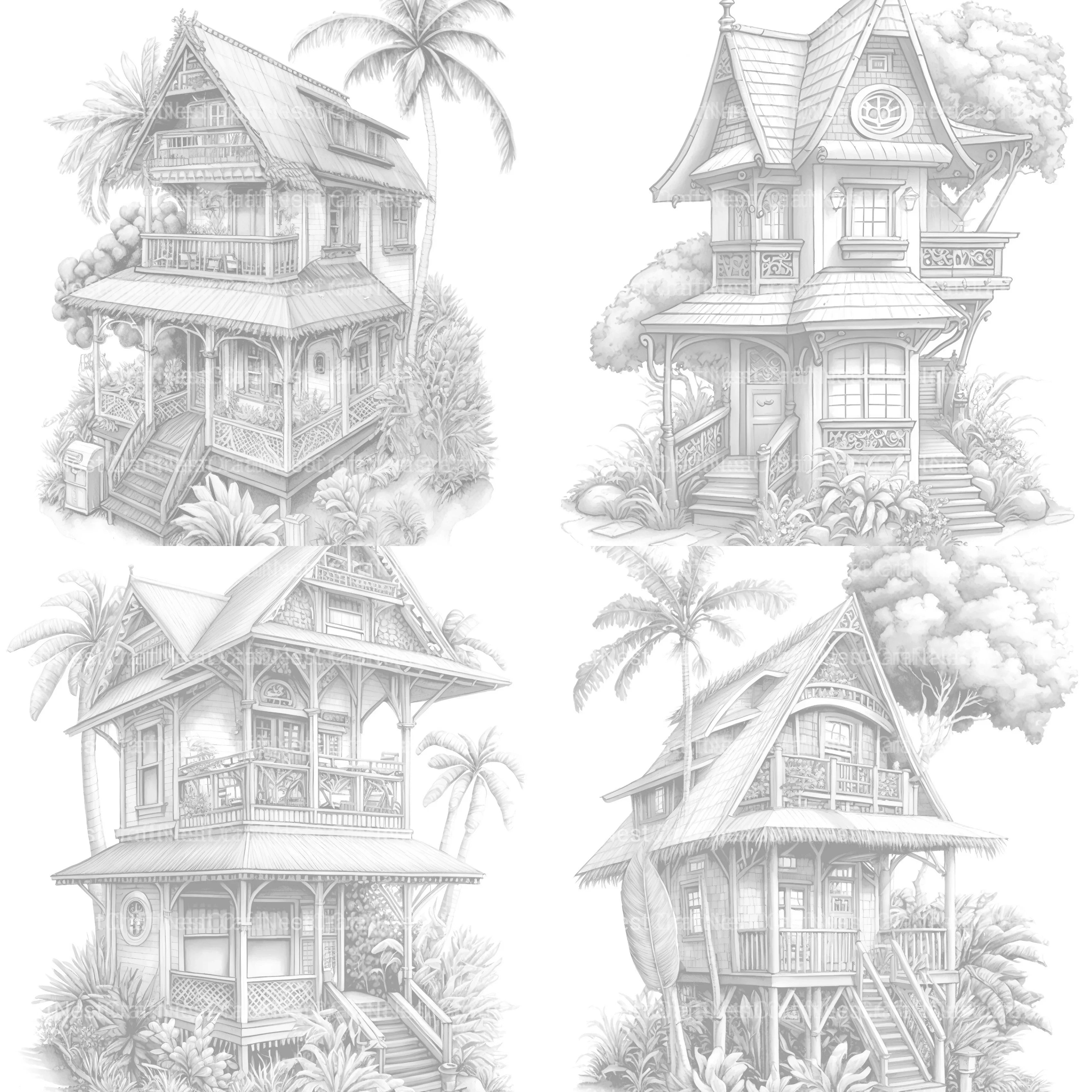 Hawaiian Tiny House Coloring Book - CraftNest - Digital Crafting and Art