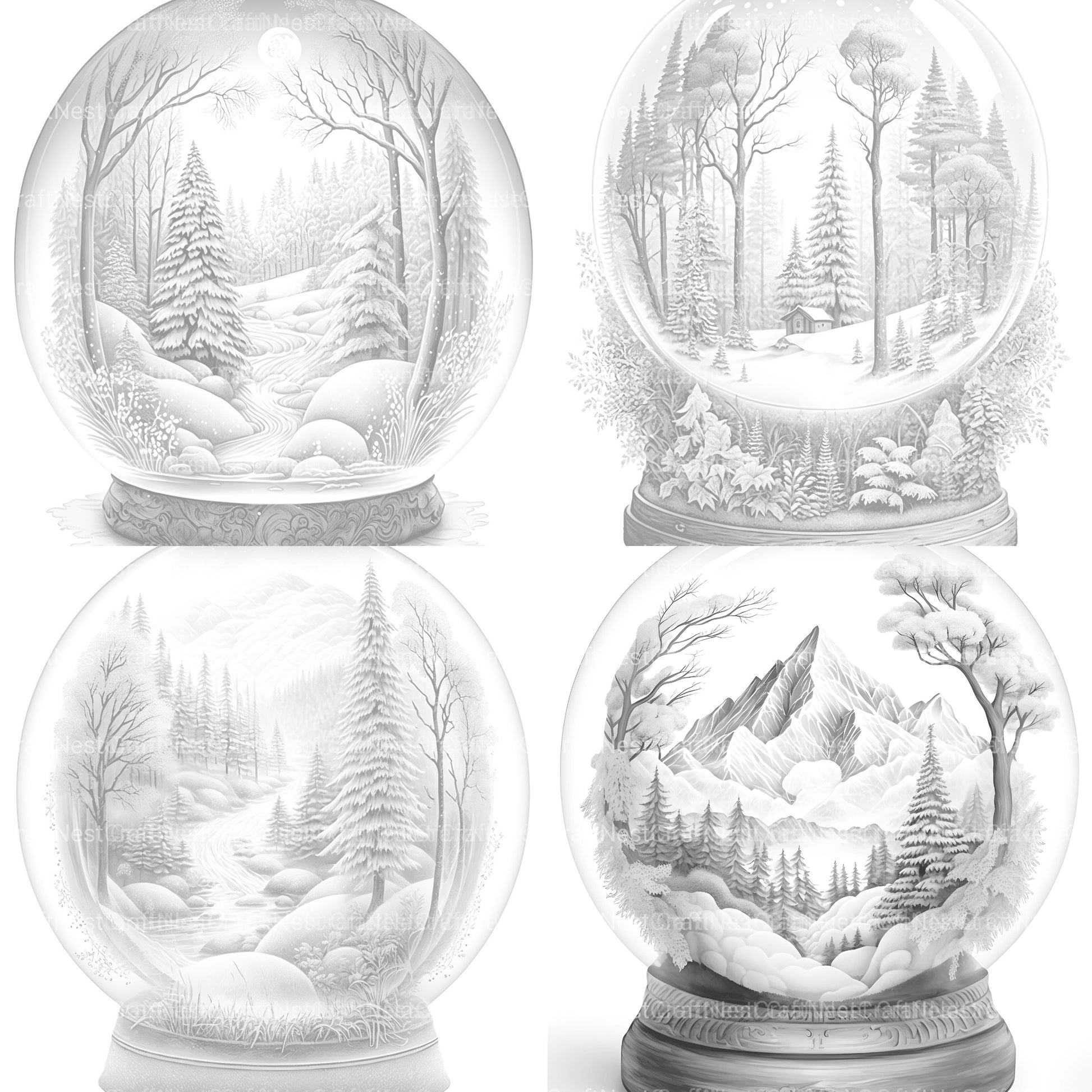 Snow Globe Nature Scene Coloring Book - CraftNest - Digital Crafting and Art