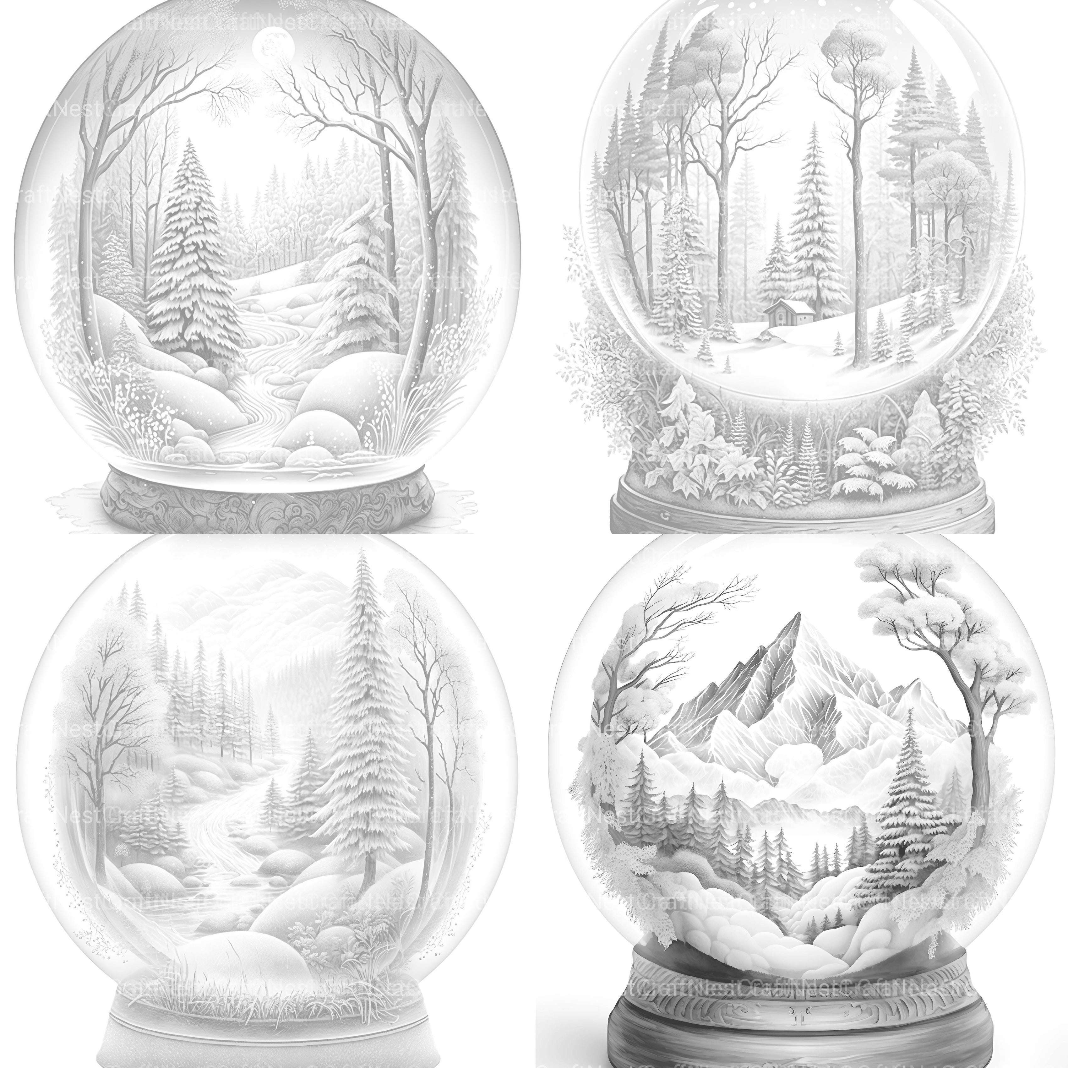 Snow Globe Nature Scene Coloring Book - CraftNest - Digital Crafting and Art