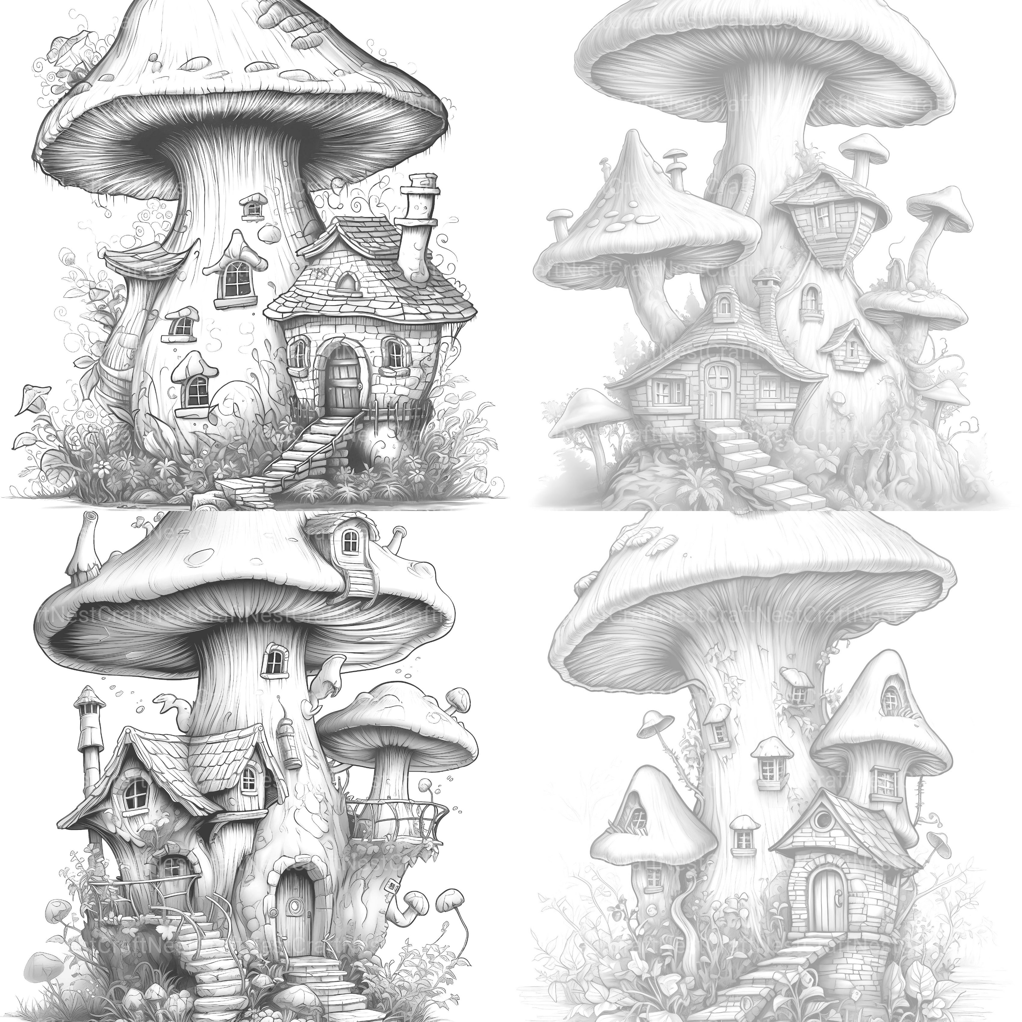 Mushroom House Coloring Book - CraftNest - Digital Crafting and Art
