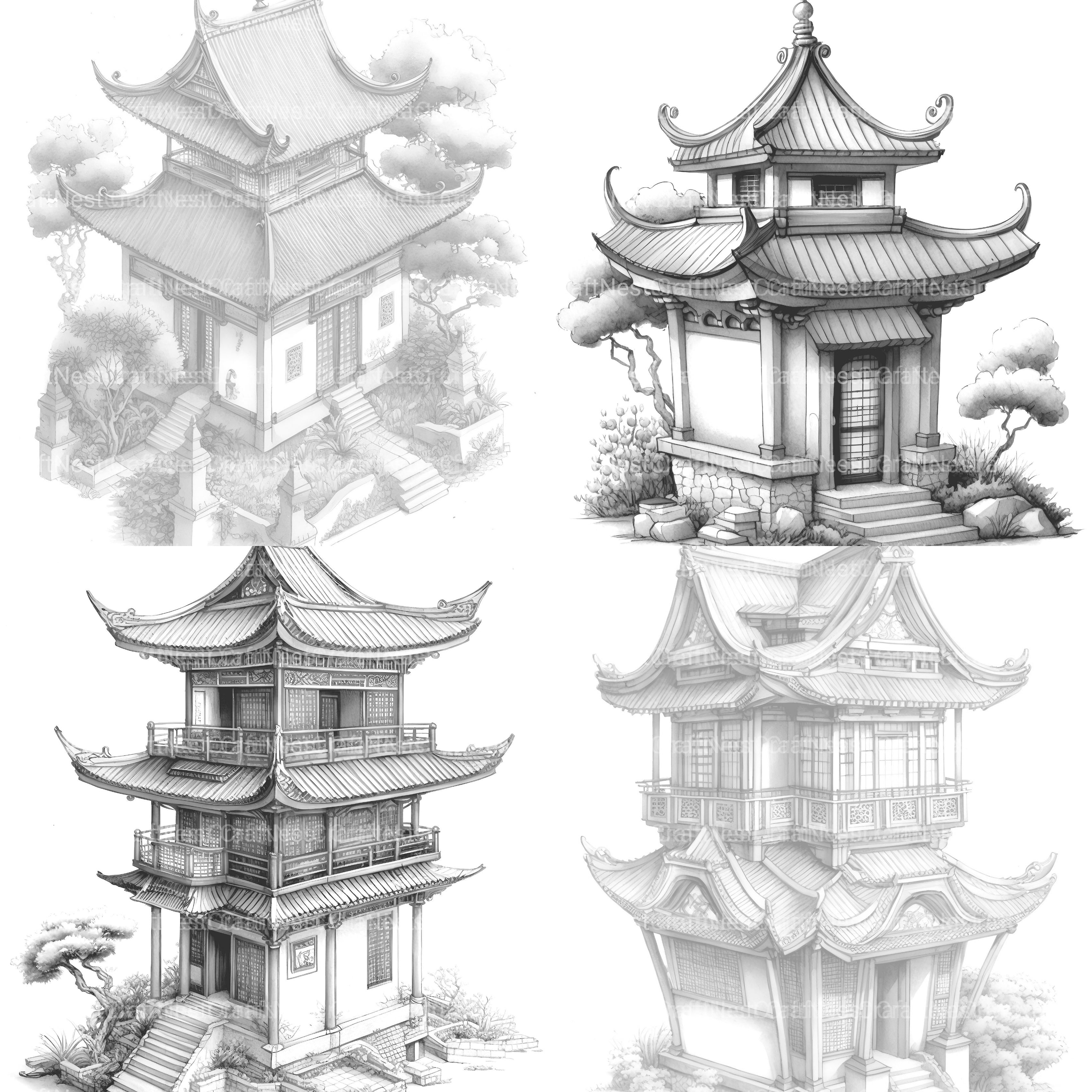 Chinese Tiny House Coloring Book - CraftNest - Digital Crafting and Art