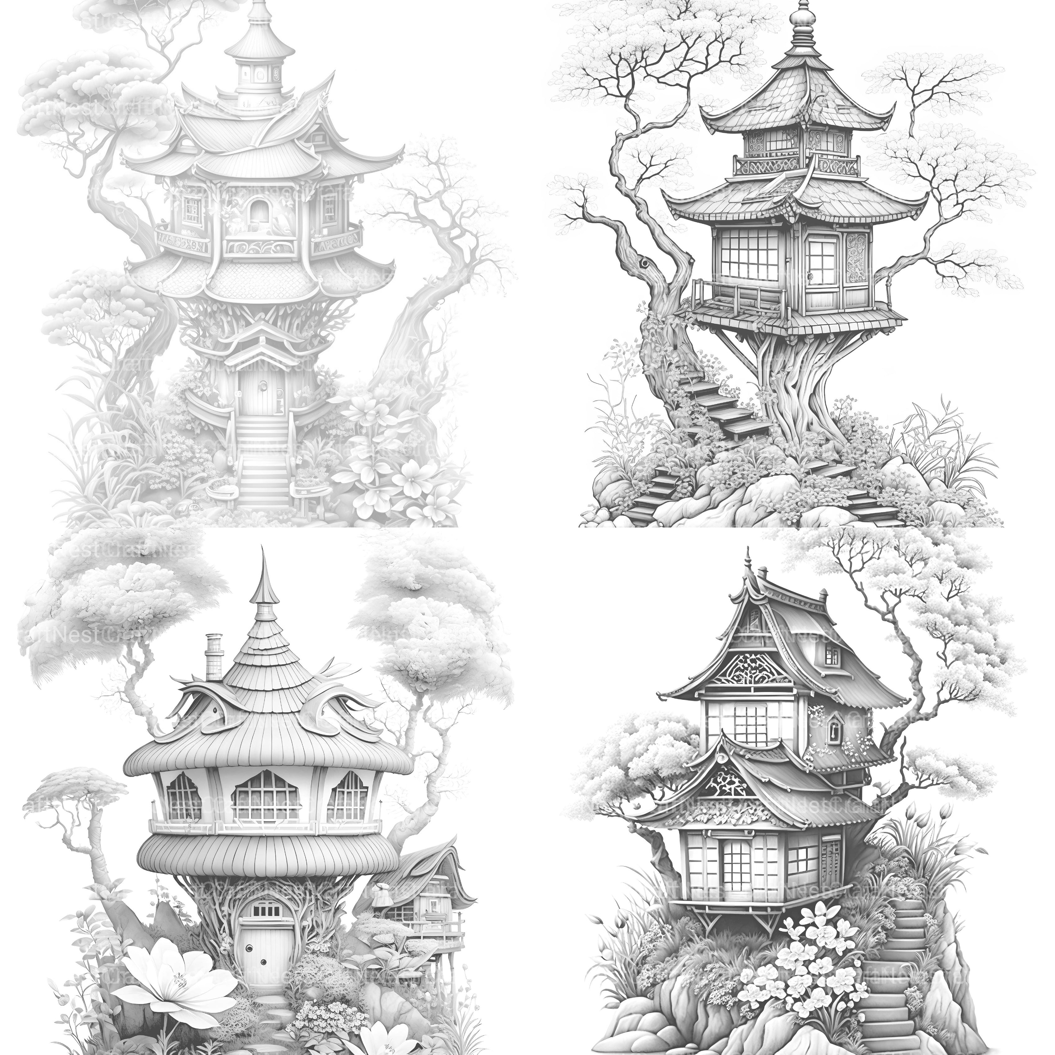 Japanese Fairy House Coloring Book - CraftNest - Digital Crafting and Art