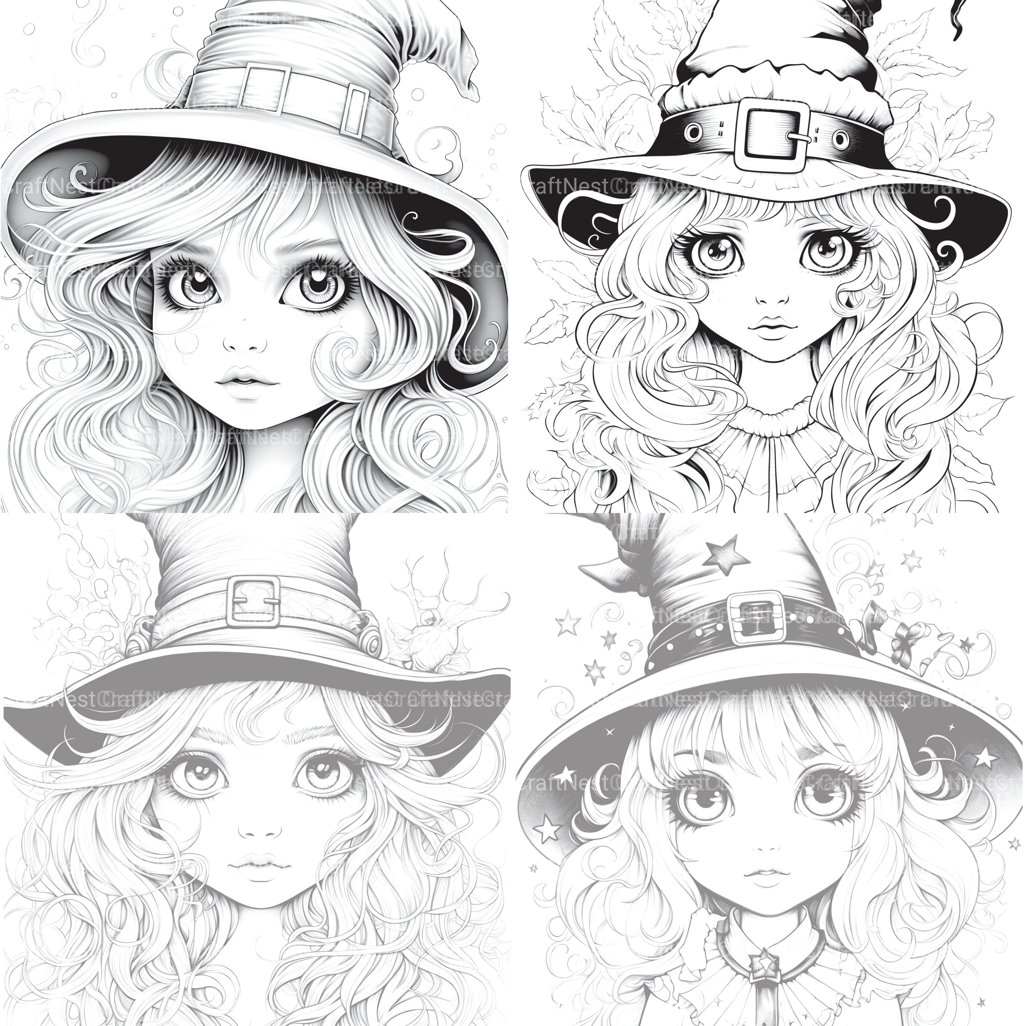 Cute Witch Coloring Book - CraftNest - Digital Crafting and Art