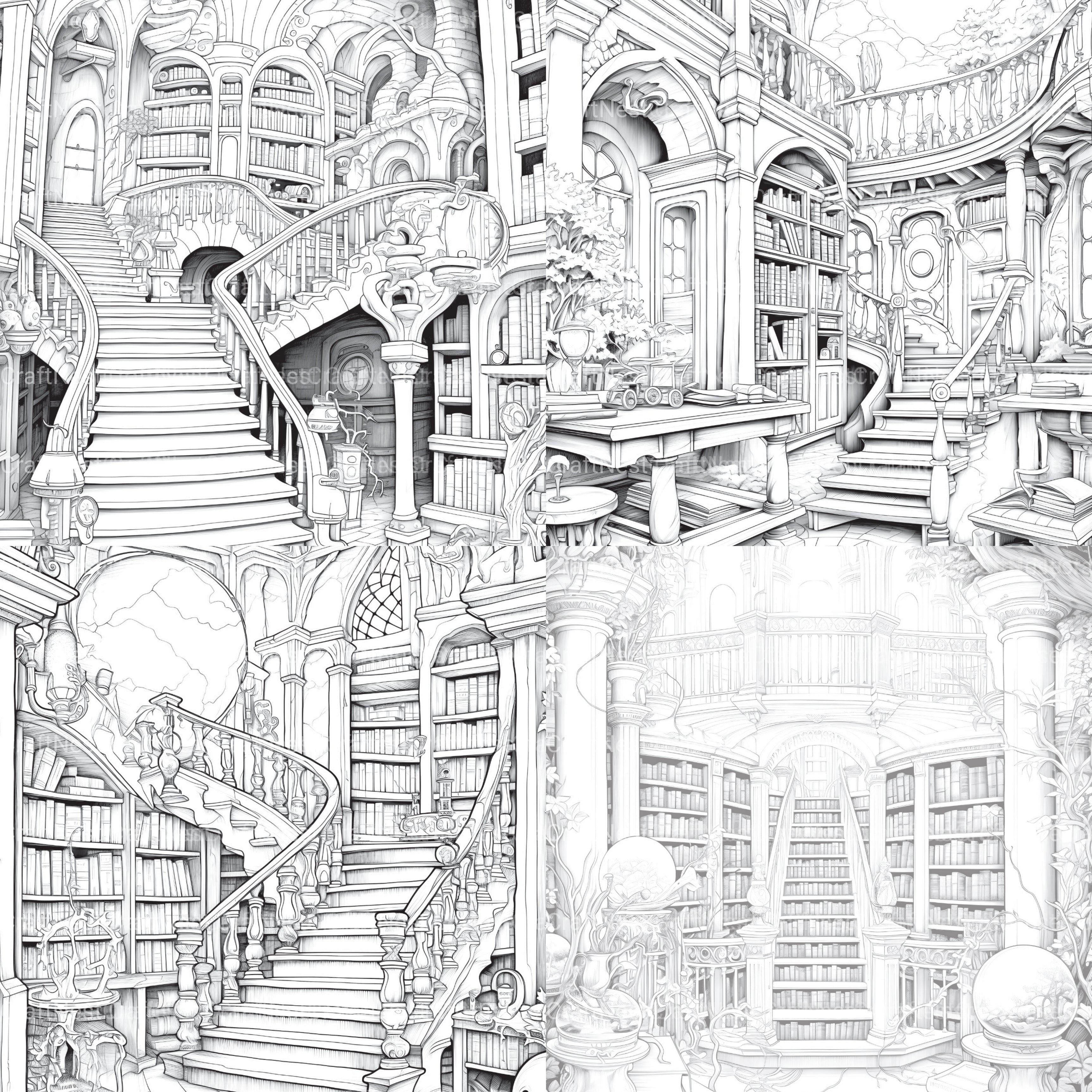 Enchanted Library Coloring Book - CraftNest - Digital Crafting and Art