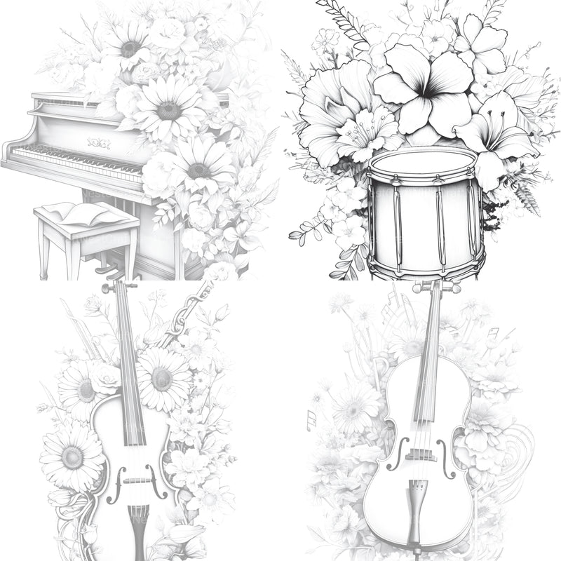 Flower Instrument Coloring Book - CraftNest - Digital Crafting and Art