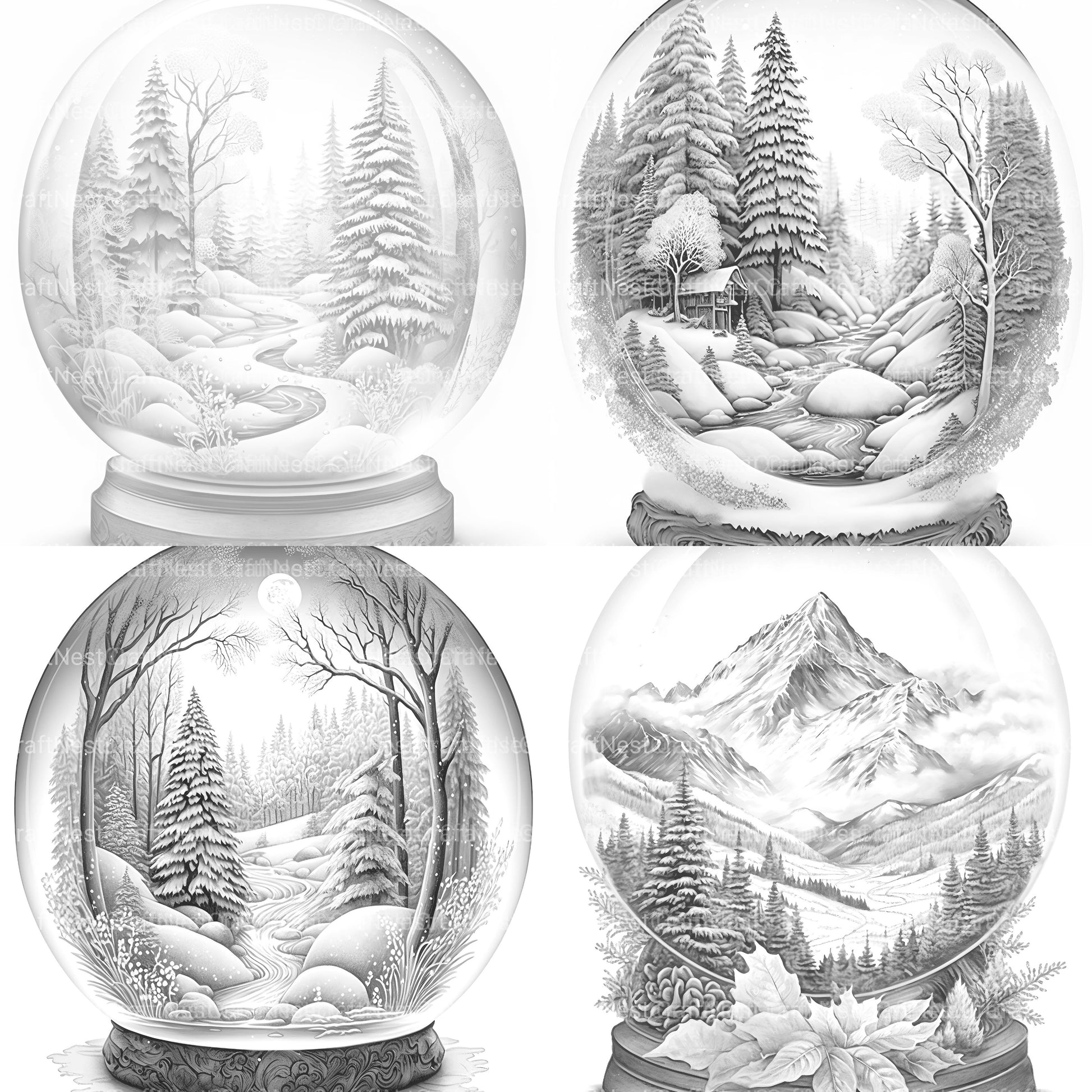 Snow Globe Nature Scene Coloring Book - CraftNest - Digital Crafting and Art