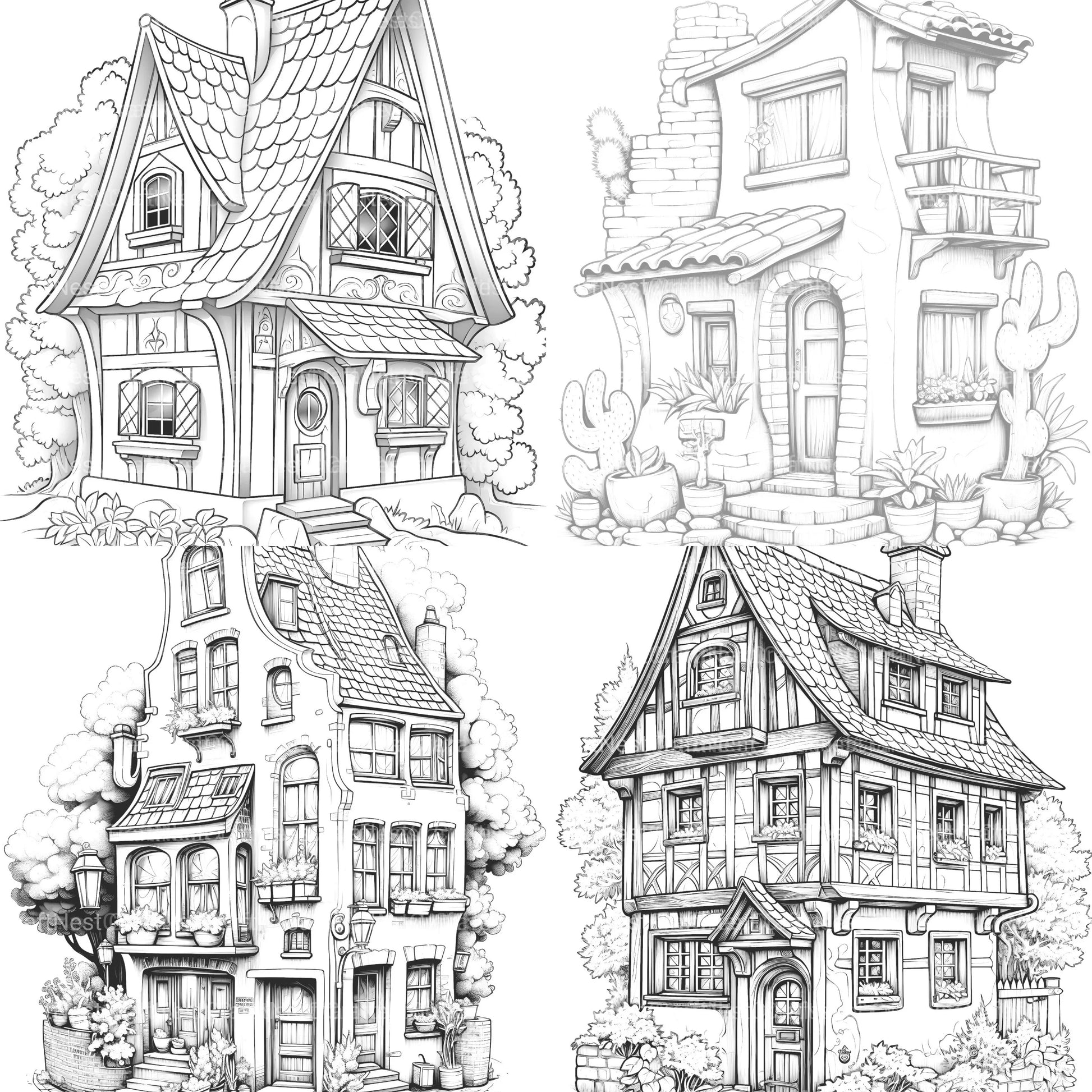 Mixed Tiny House Coloring Book - CraftNest - Digital Crafting and Art