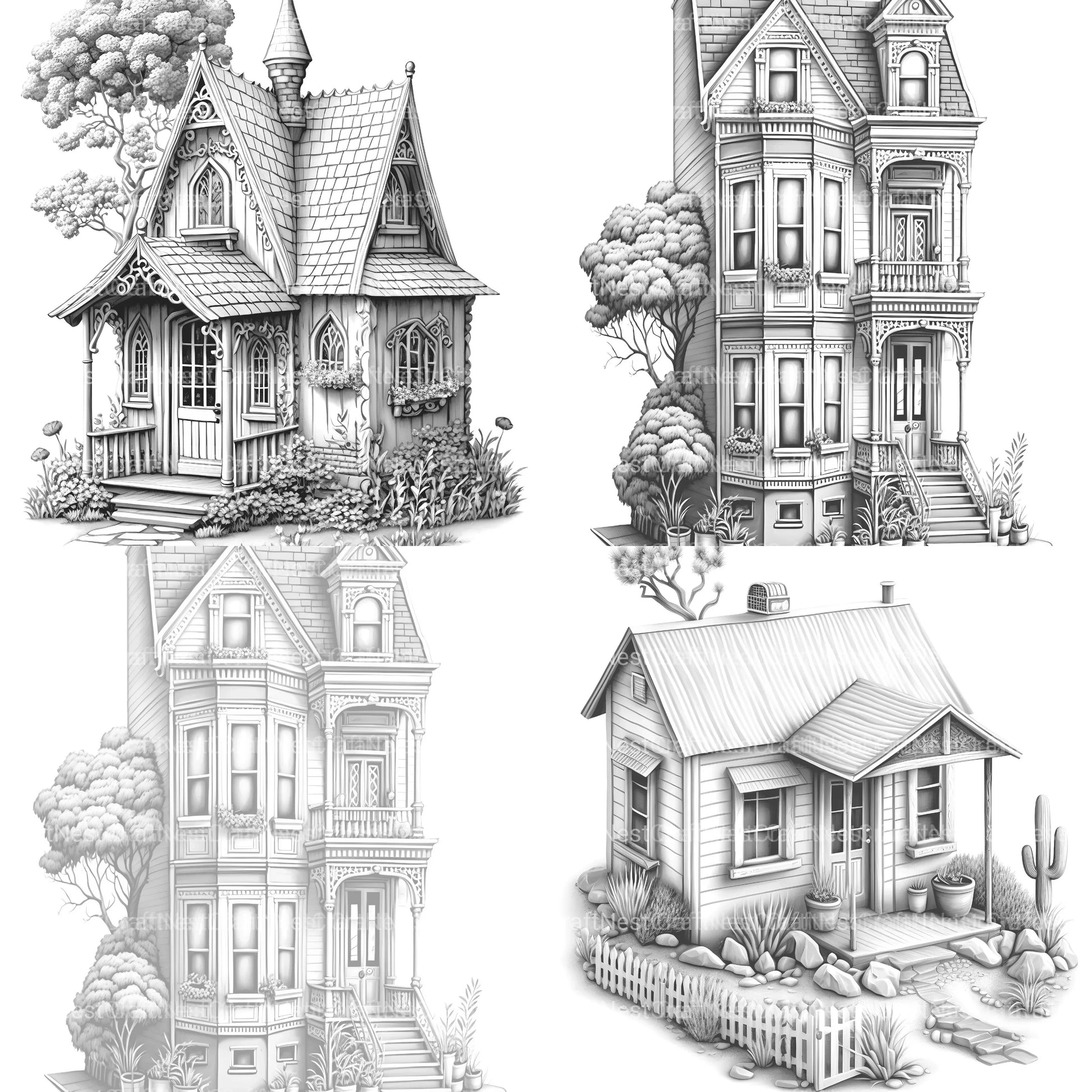 Mixed Style Tiny House Coloring Book - CraftNest - Digital Crafting and Art