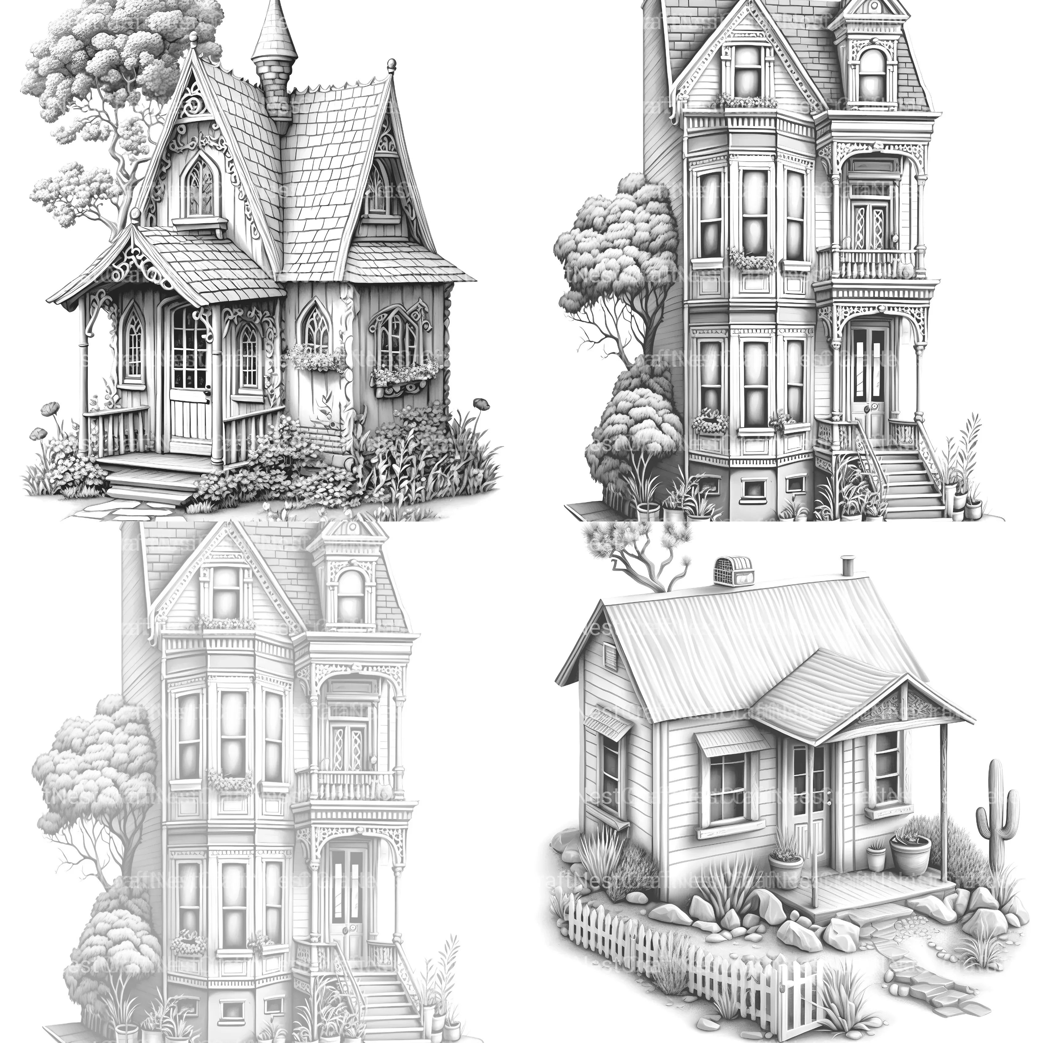 Mixed Style Tiny House Coloring Book - CraftNest - Digital Crafting and Art