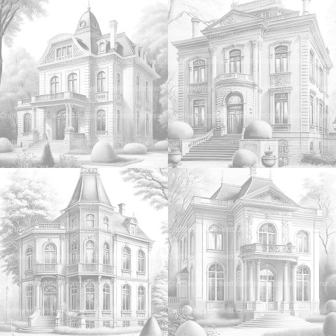German Villas Coloring Book - CraftNest - Digital Crafting and Art