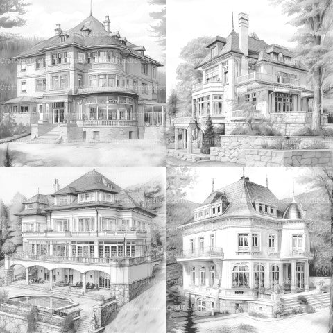 Luxurious Villas Coloring Book - CraftNest - Digital Crafting and Art