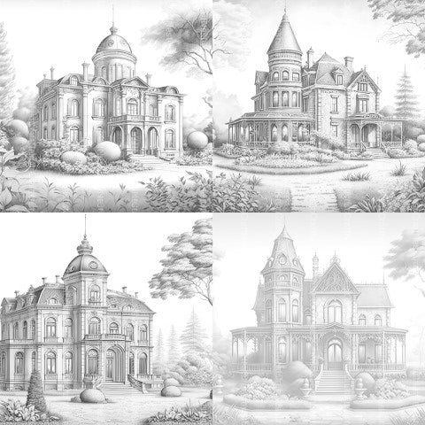 Luxury Villas Landscape Coloring Book - CraftNest - Digital Crafting and Art