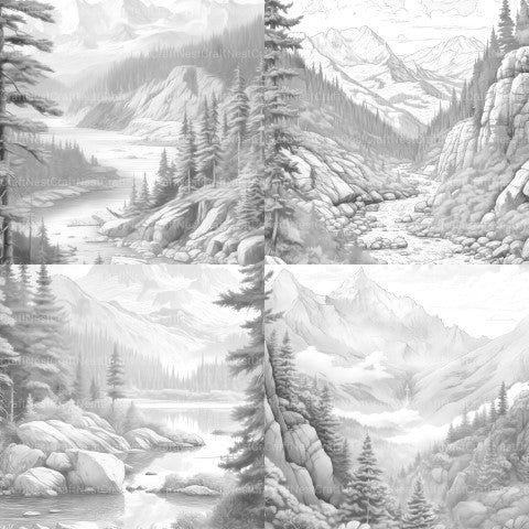 Mountain Landscapes Coloring Book - CraftNest - Digital Crafting and Art