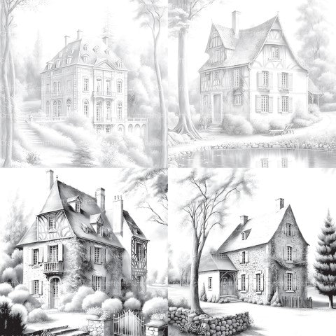 Old French Houses Coloring Book - CraftNest - Digital Crafting and Art