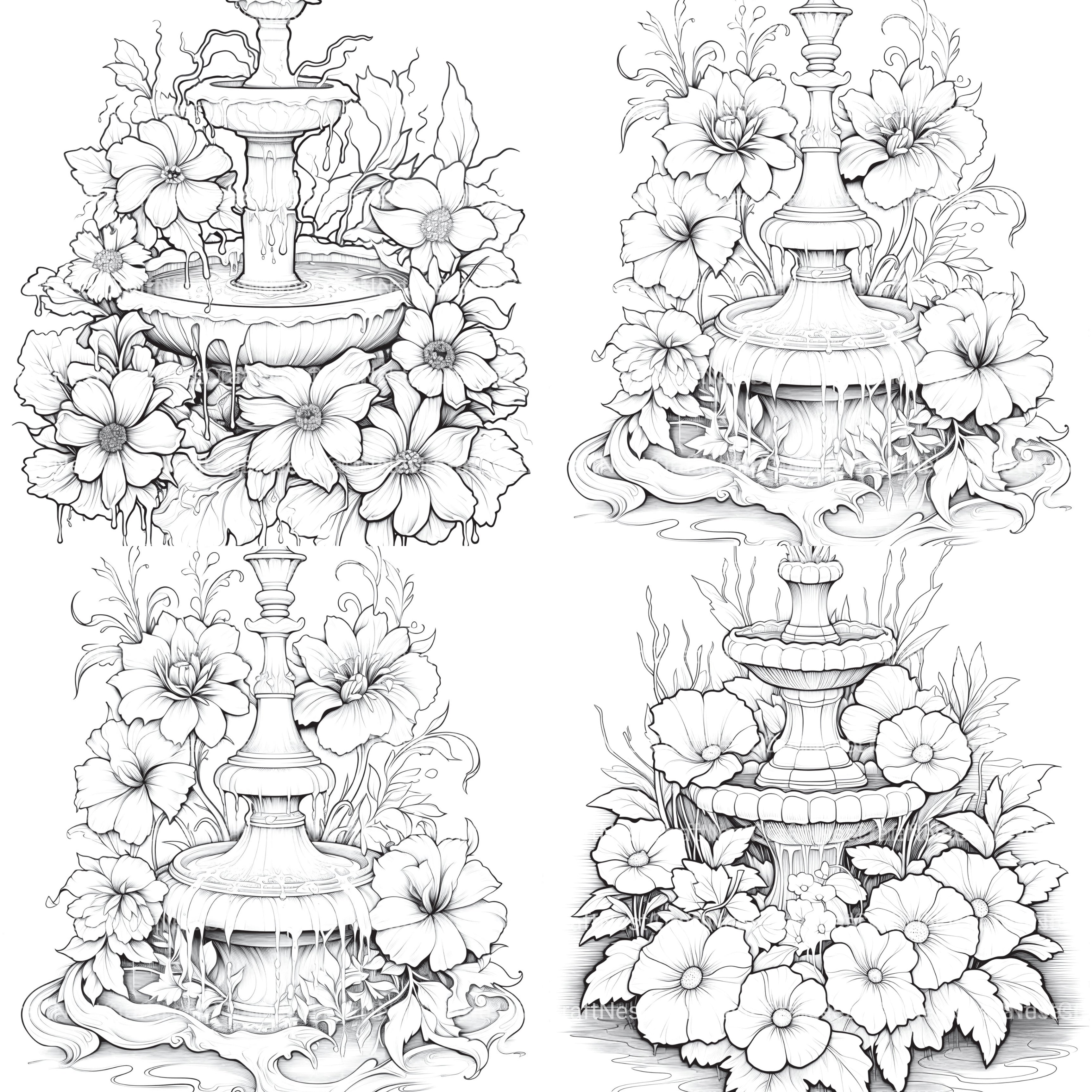 Blooming Fountain Coloring Book - CraftNest - Digital Crafting and Art