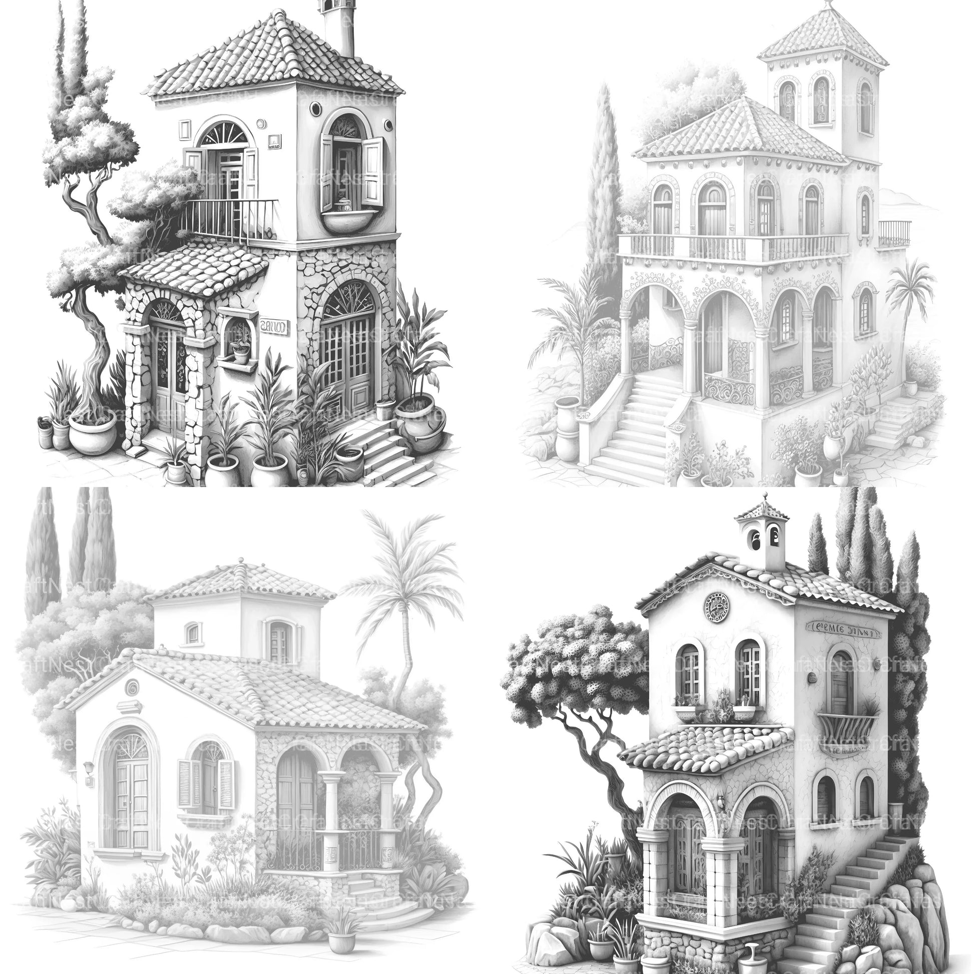 Mediterranean Tiny House Coloring Book - CraftNest - Digital Crafting and Art