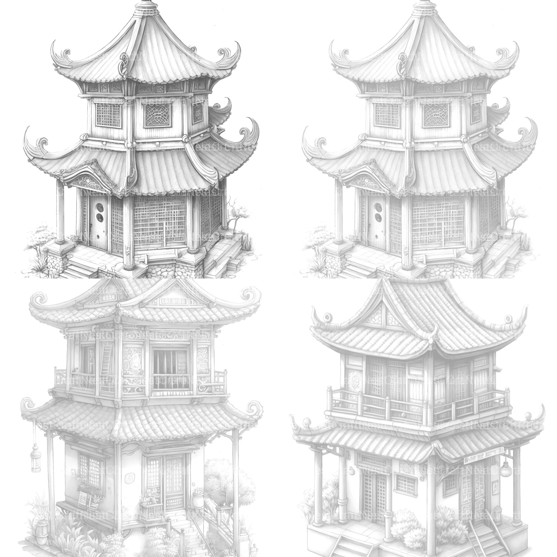 Chinese Tiny House Coloring Book - CraftNest - Digital Crafting and Art