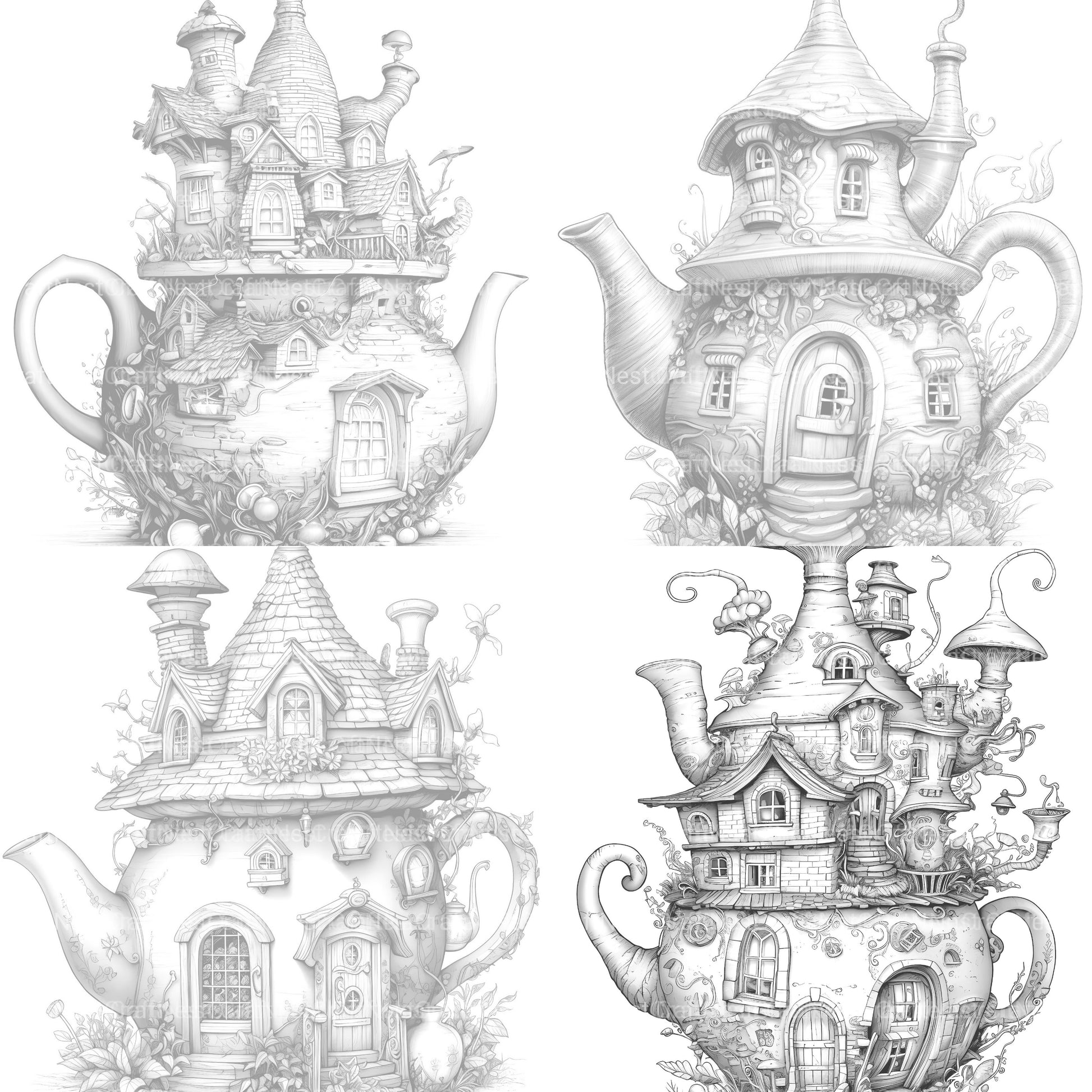 Teapot Fairy House Coloring Book - CraftNest - Digital Crafting and Art