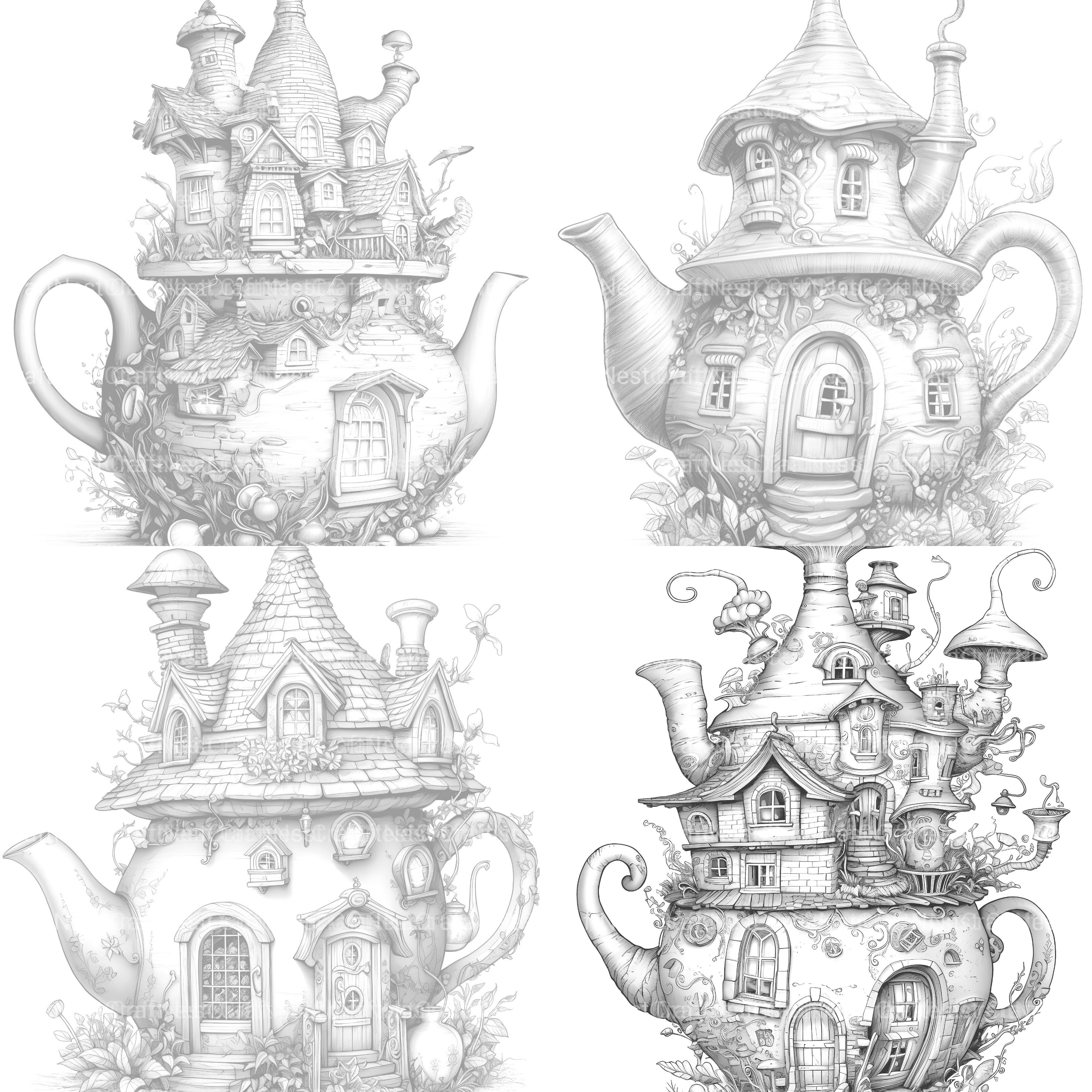 Teapot Fairy House Coloring Book - CraftNest - Digital Crafting and Art