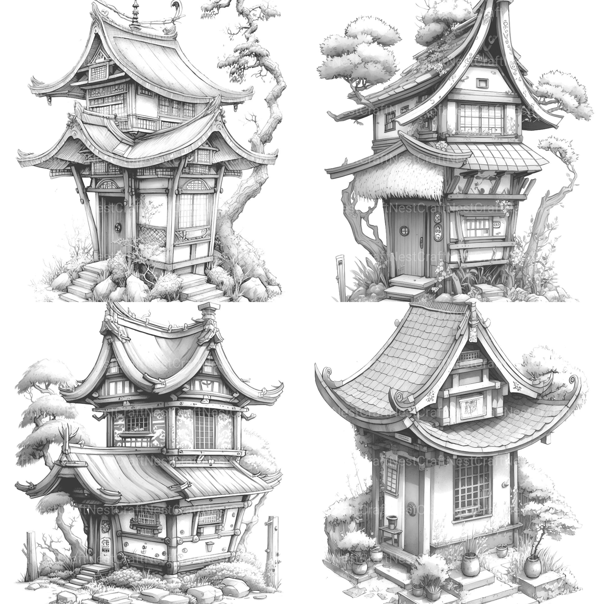 Japanese Tiny House Coloring Book - CraftNest - Digital Crafting and Art