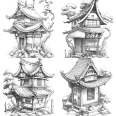 Japanese Tiny House Coloring Book - CraftNest - Digital Crafting and Art