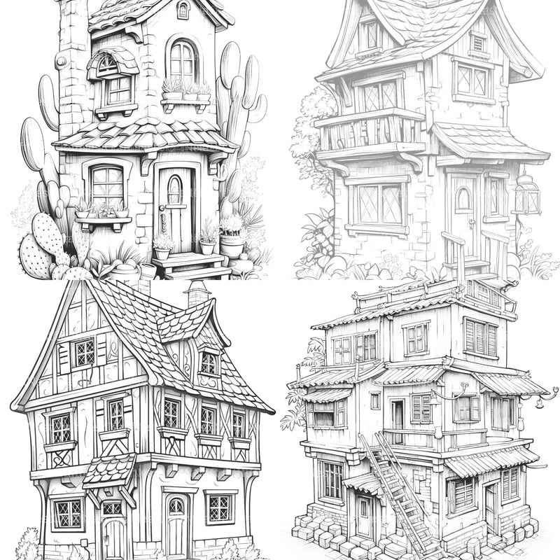 Mixed Tiny House Coloring Book - CraftNest - Digital Crafting and Art