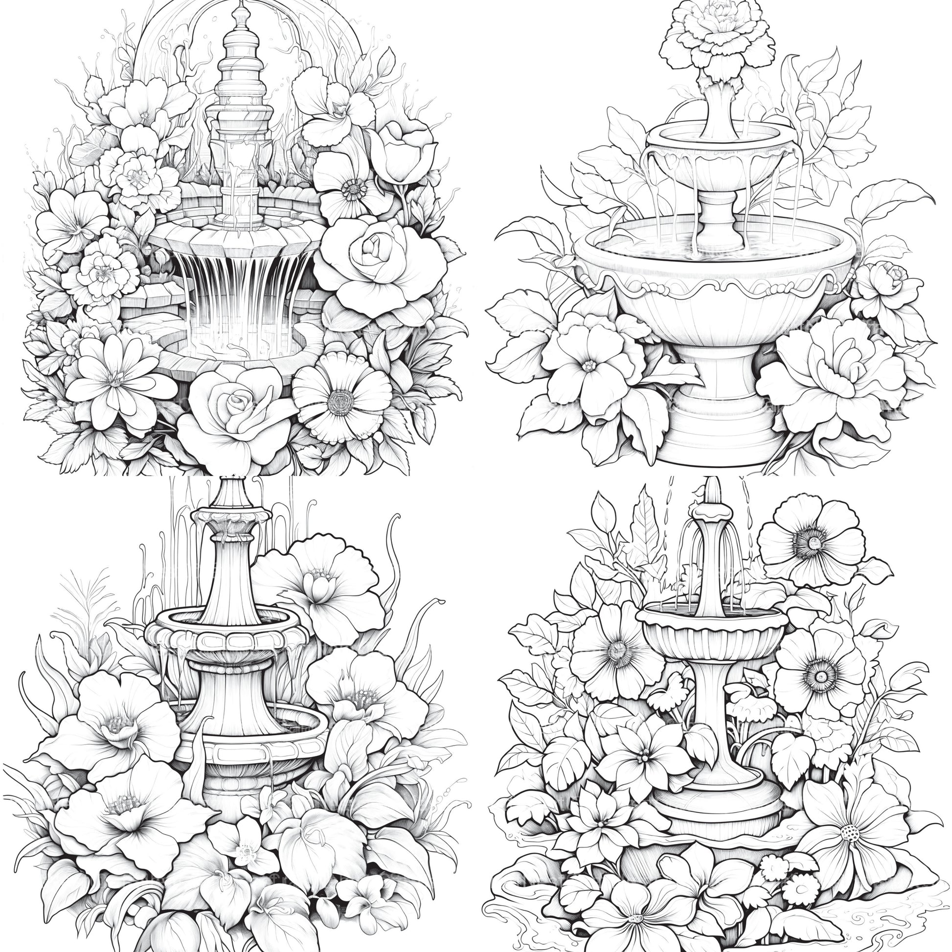 Blooming Fountain Coloring Book - CraftNest - Digital Crafting and Art