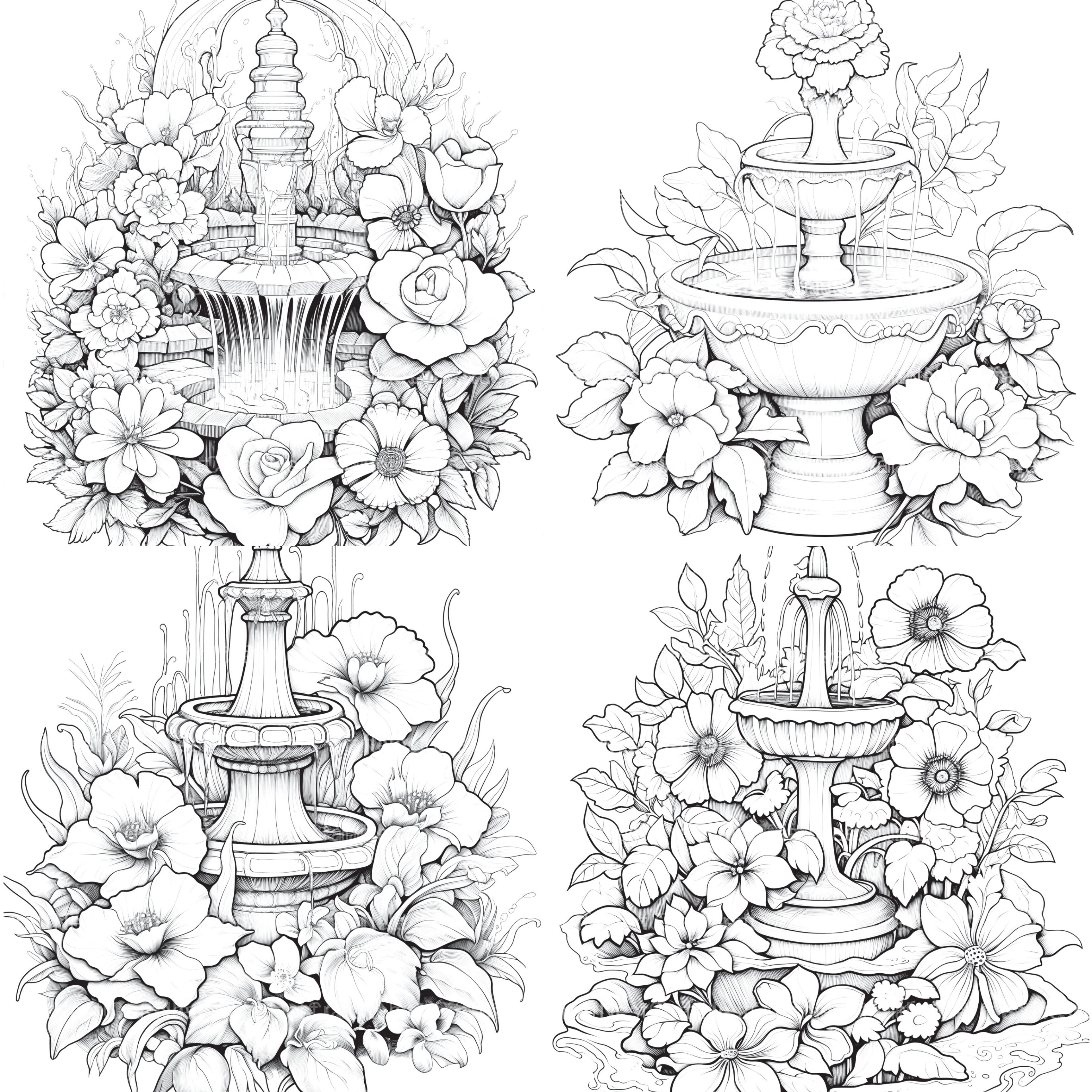 Blooming Fountain Coloring Book - CraftNest - Digital Crafting and Art