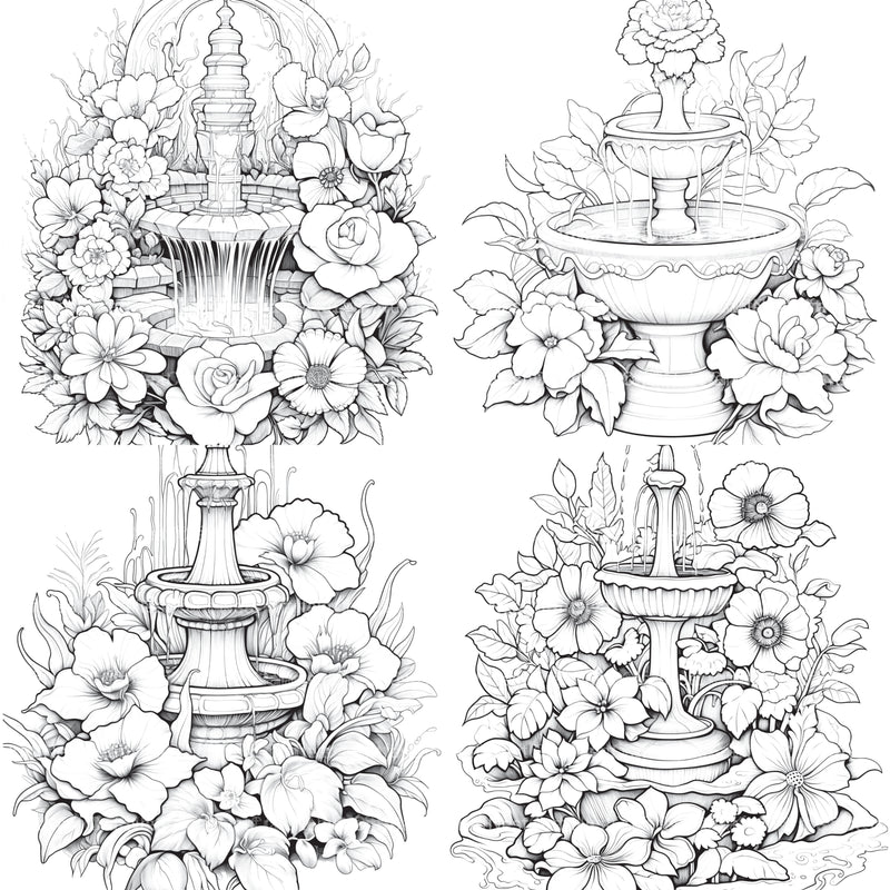 Blooming Fountain Coloring Book - CraftNest - Digital Crafting and Art