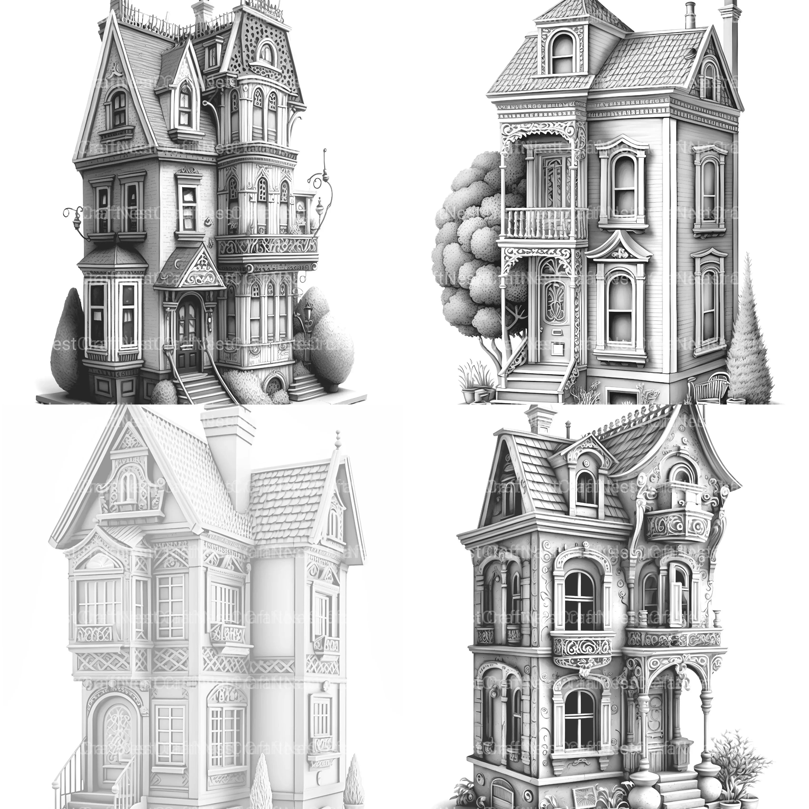 Townhouse Tiny House Coloring Book - CraftNest - Digital Crafting and Art