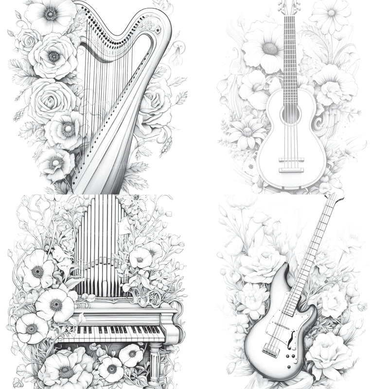 Flower Instrument Coloring Book - CraftNest - Digital Crafting and Art