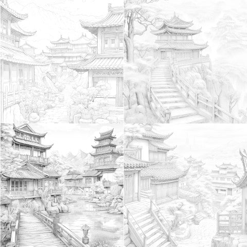 Old Chinese Villages Coloring Book - CraftNest - Digital Crafting and Art