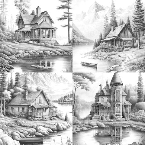 Lake Houses Coloring Book - CraftNest - Digital Crafting and Art